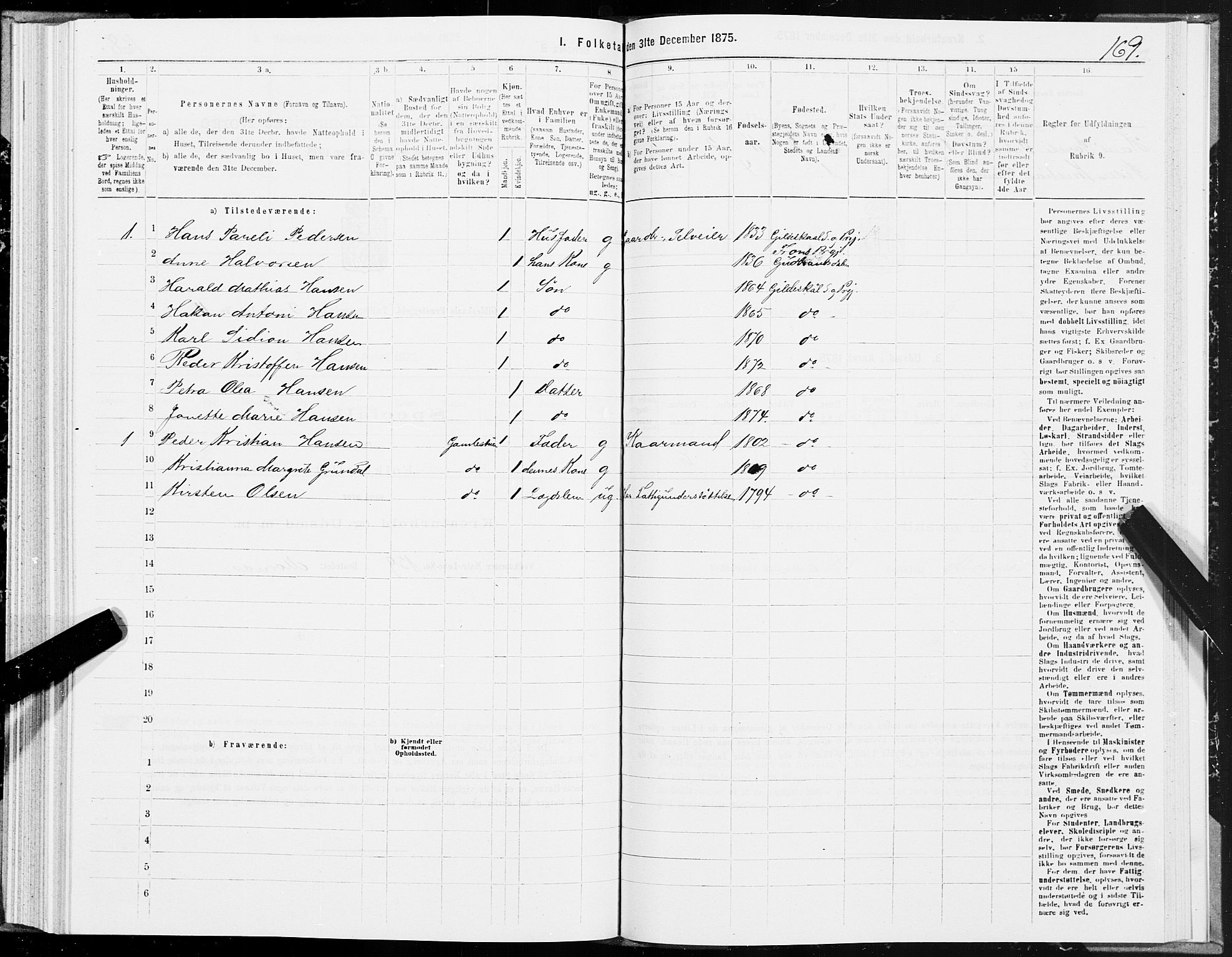 SAT, 1875 census for 1838P Gildeskål, 1875, p. 3169