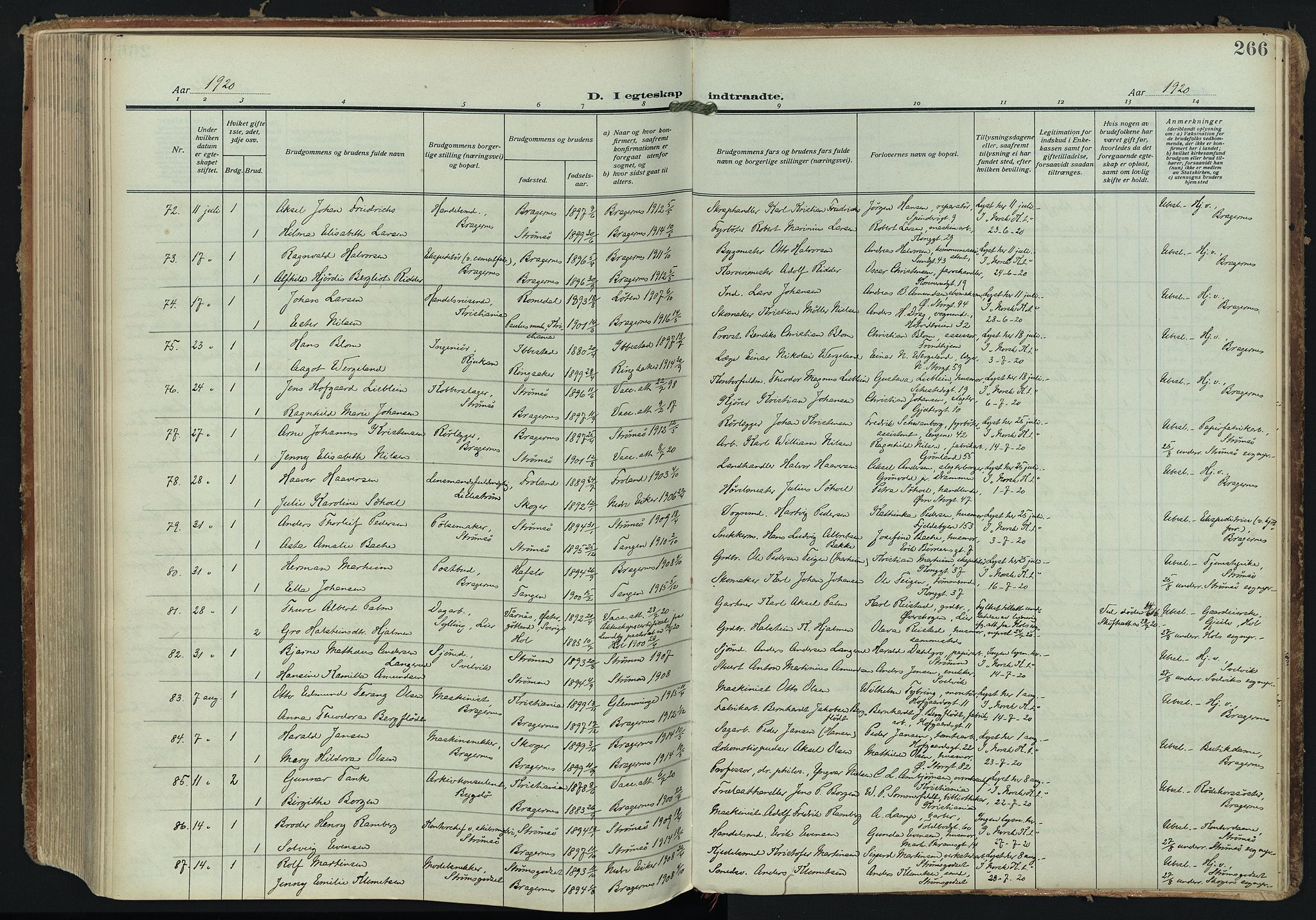 Bragernes kirkebøker, AV/SAKO-A-6/F/Fc/L0008: Parish register (official) no. III 8, 1909-1921, p. 266