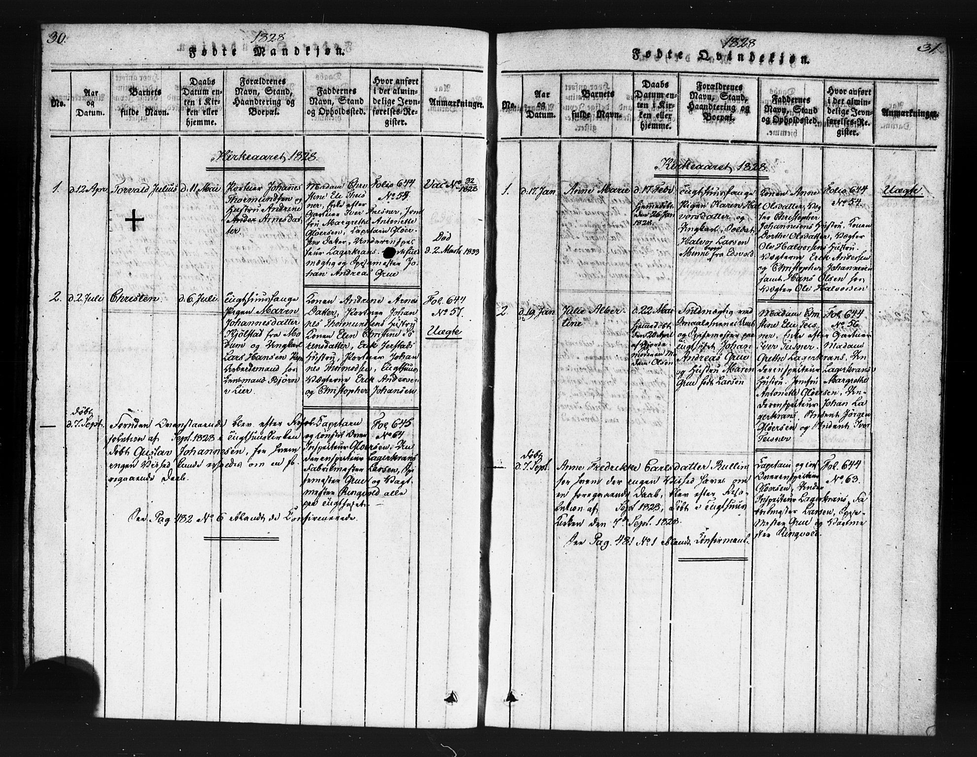 Kristiania tukthusprest Kirkebøker, SAO/A-10881/F/Fa/L0002: Parish register (official) no. 2, 1817-1830, p. 30-31