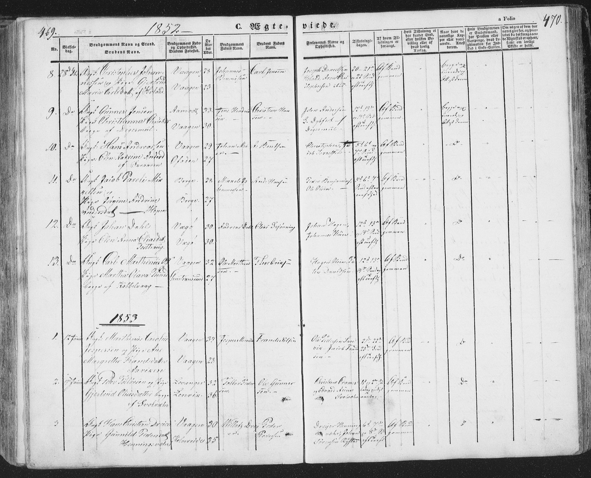 Ministerialprotokoller, klokkerbøker og fødselsregistre - Nordland, AV/SAT-A-1459/874/L1072: Parish register (copy) no. 874C01, 1843-1859, p. 469-470