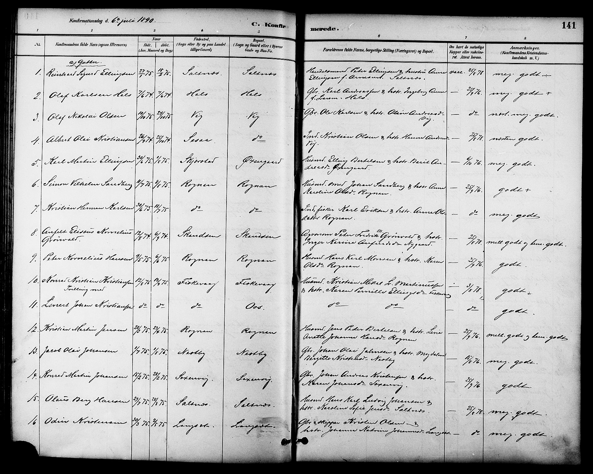 Ministerialprotokoller, klokkerbøker og fødselsregistre - Nordland, SAT/A-1459/847/L0669: Parish register (official) no. 847A09, 1887-1901, p. 141