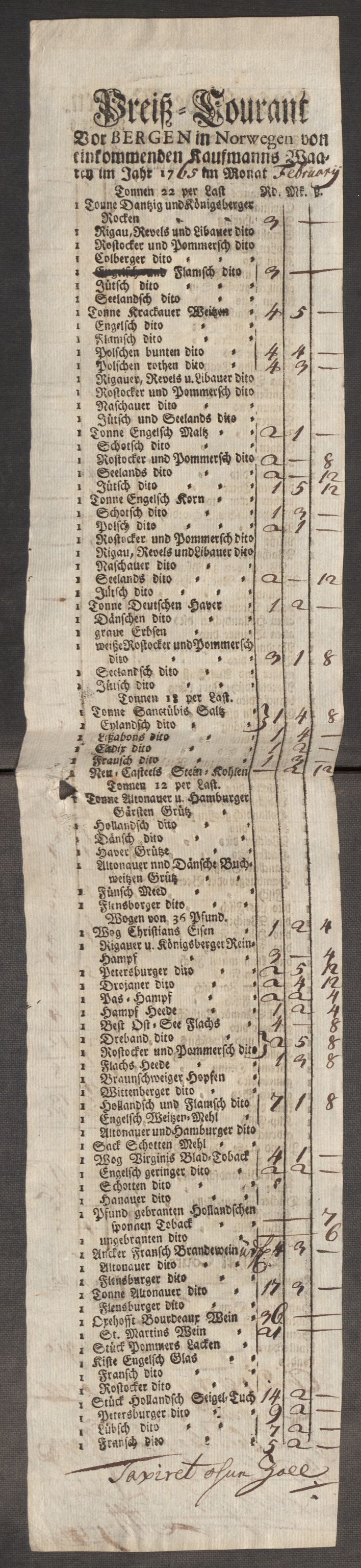 Rentekammeret inntil 1814, Realistisk ordnet avdeling, AV/RA-EA-4070/Oe/L0009: [Ø1]: Nordafjelske priskuranter, 1759-1768, p. 277