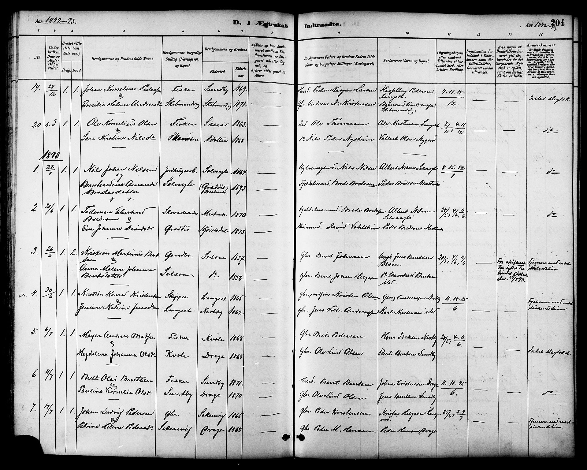 Ministerialprotokoller, klokkerbøker og fødselsregistre - Nordland, SAT/A-1459/847/L0669: Parish register (official) no. 847A09, 1887-1901, p. 204