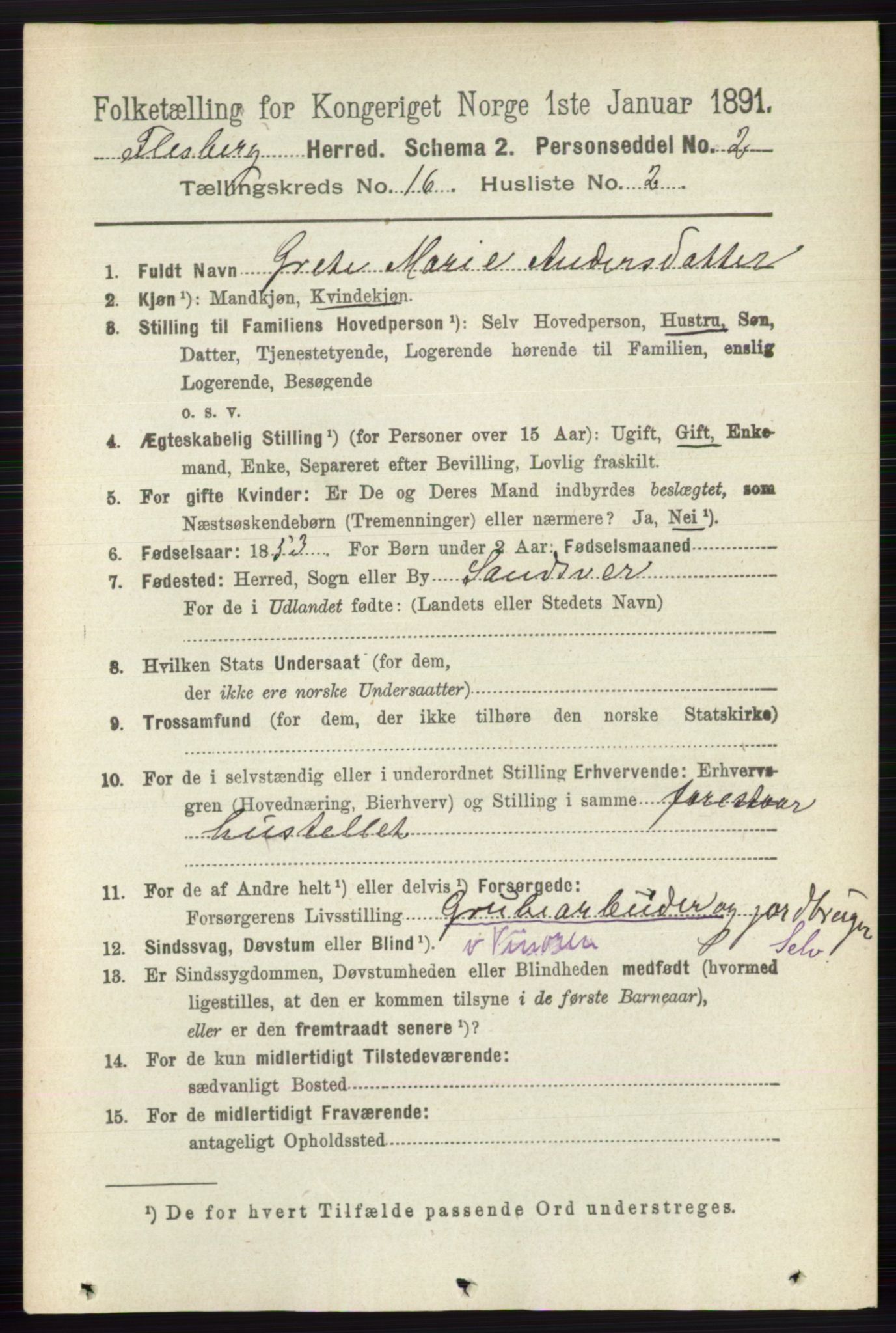 RA, 1891 census for 0631 Flesberg, 1891, p. 2855