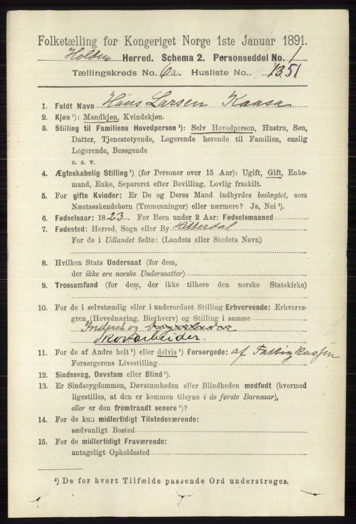 RA, 1891 census for 0819 Holla, 1891, p. 3144