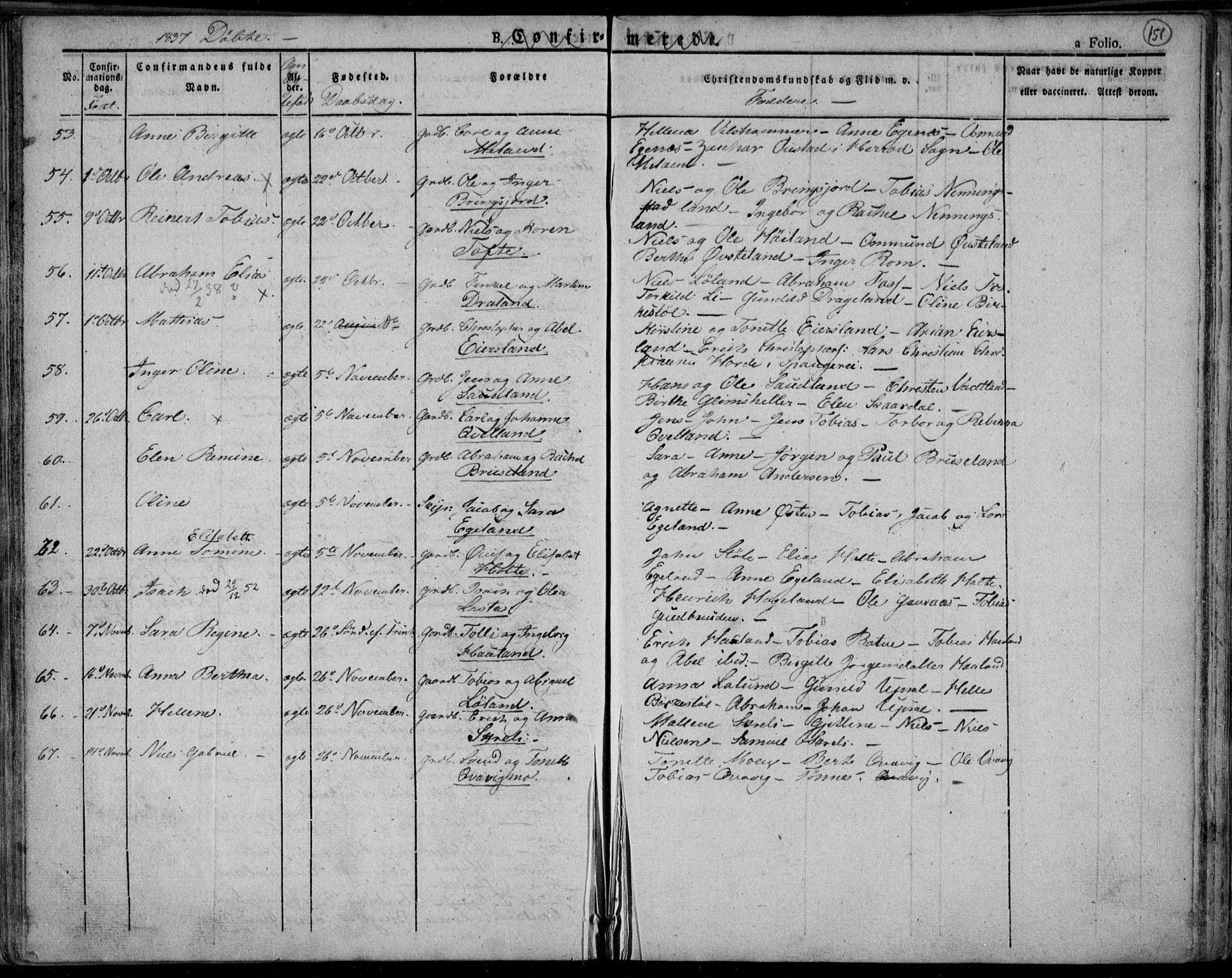 Lyngdal sokneprestkontor, AV/SAK-1111-0029/F/Fa/Fac/L0007: Parish register (official) no. A 7, 1825-1838, p. 151