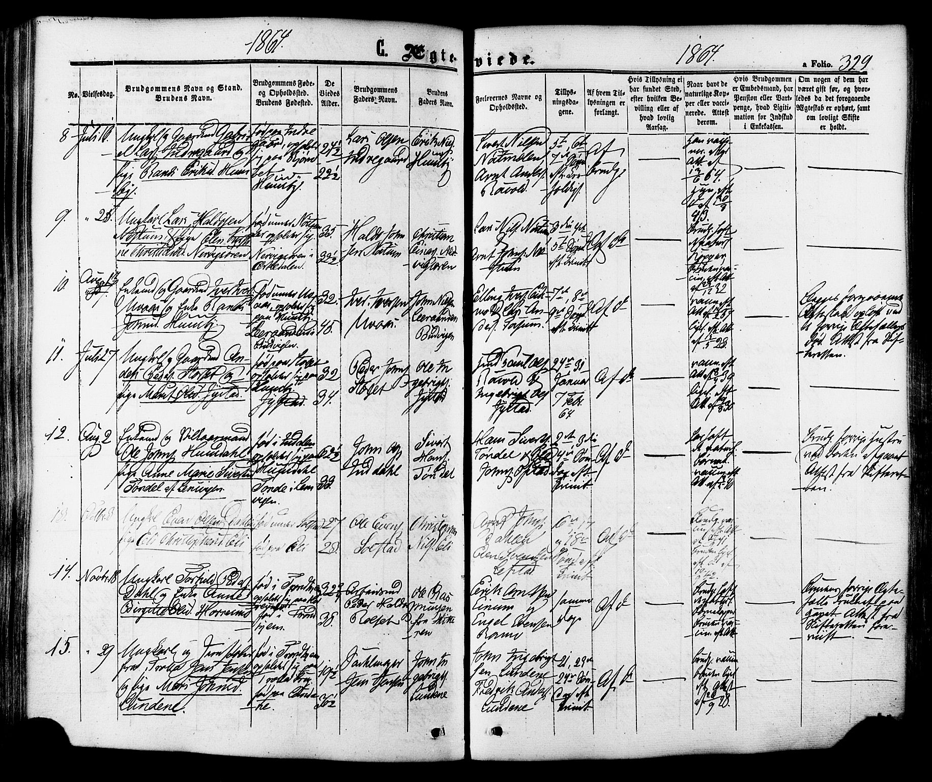 Ministerialprotokoller, klokkerbøker og fødselsregistre - Sør-Trøndelag, SAT/A-1456/665/L0772: Parish register (official) no. 665A07, 1856-1878, p. 329