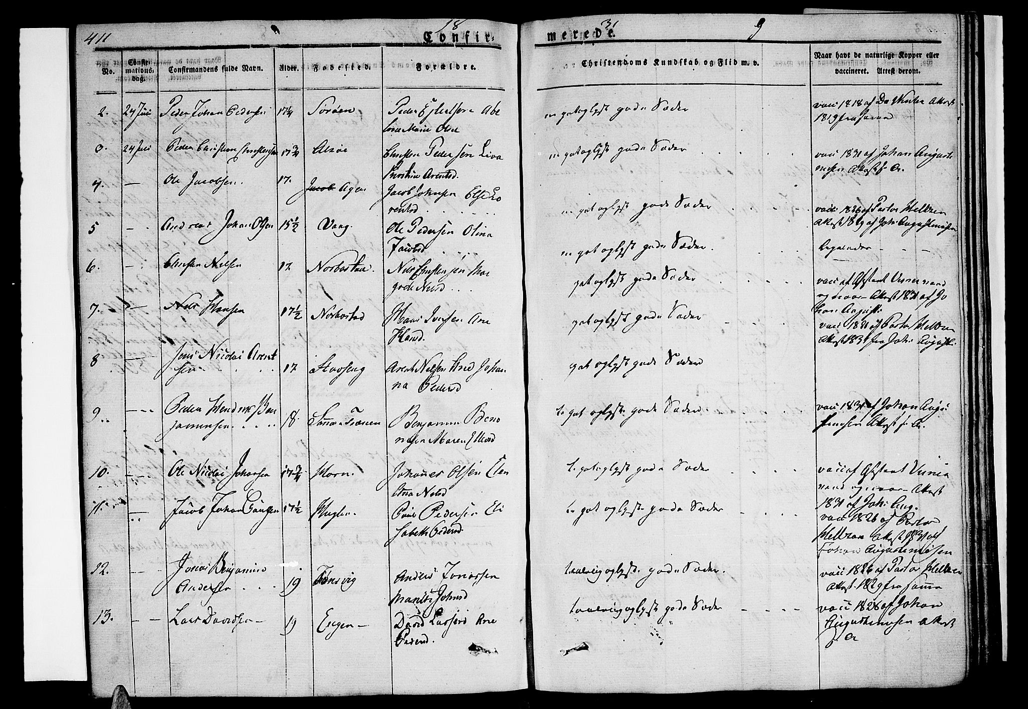 Ministerialprotokoller, klokkerbøker og fødselsregistre - Nordland, AV/SAT-A-1459/838/L0548: Parish register (official) no. 838A06, 1829-1839, p. 411-412