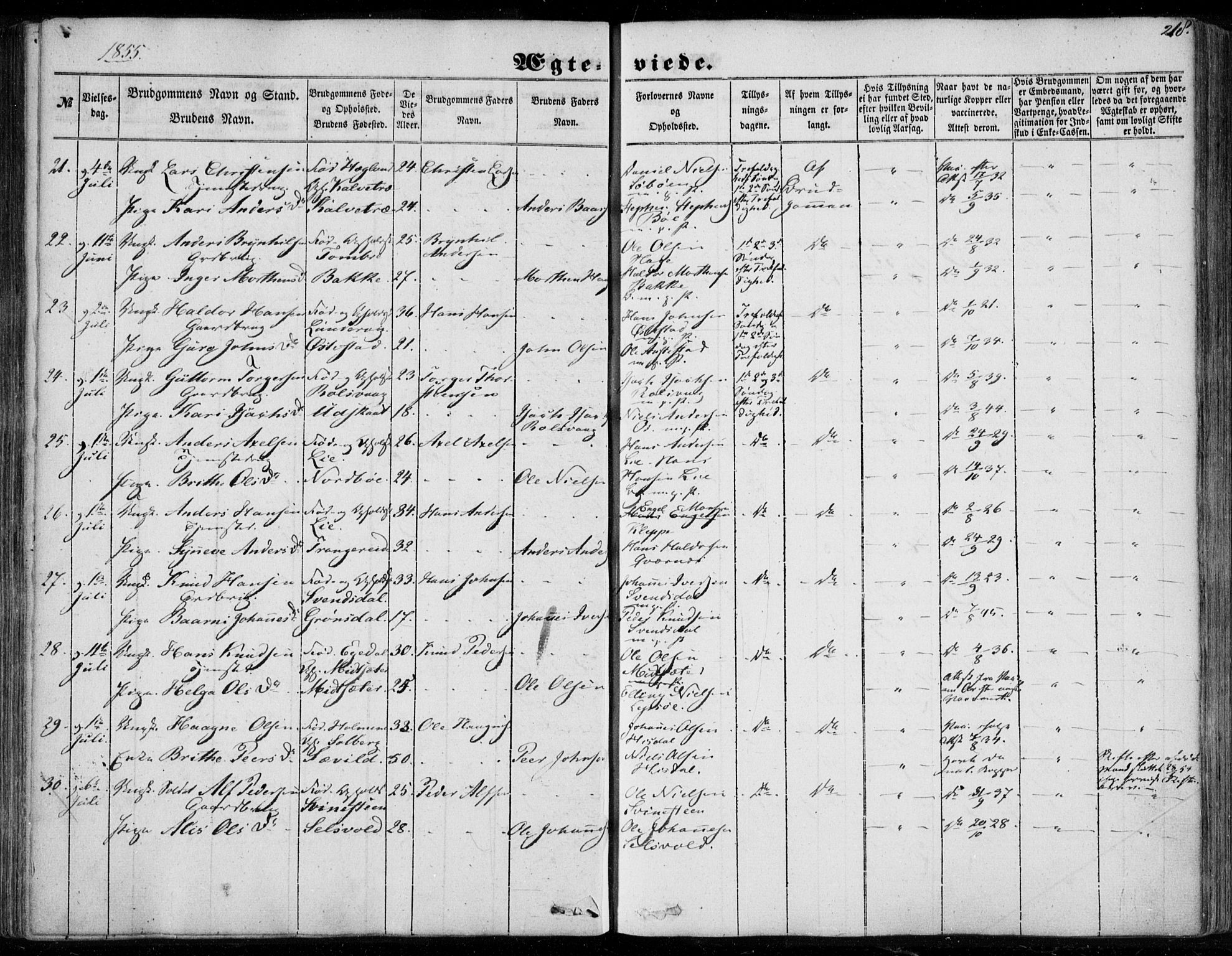 Os sokneprestembete, AV/SAB-A-99929: Parish register (official) no. A 16, 1851-1859, p. 218