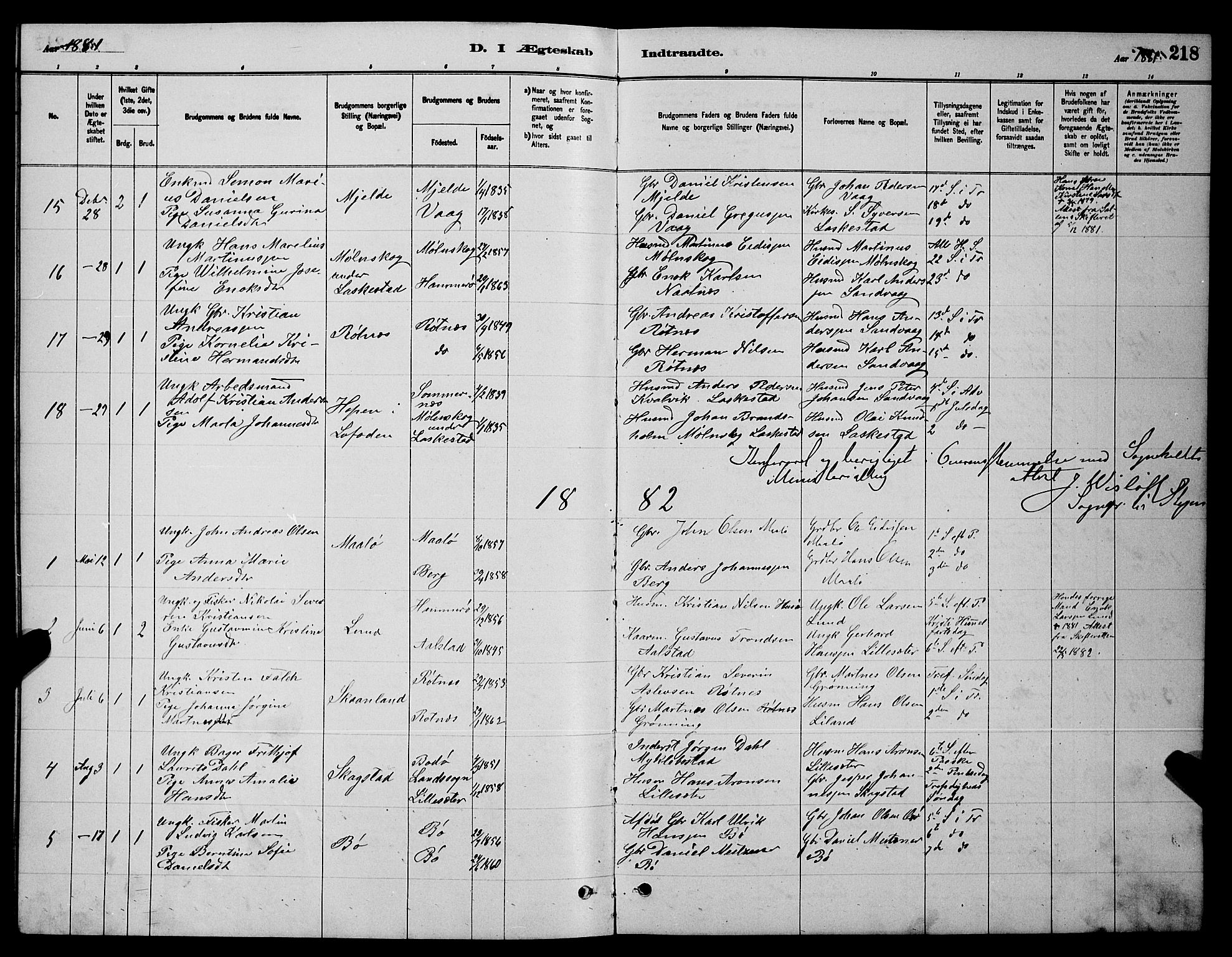 Ministerialprotokoller, klokkerbøker og fødselsregistre - Nordland, SAT/A-1459/855/L0816: Parish register (copy) no. 855C05, 1879-1894, p. 218