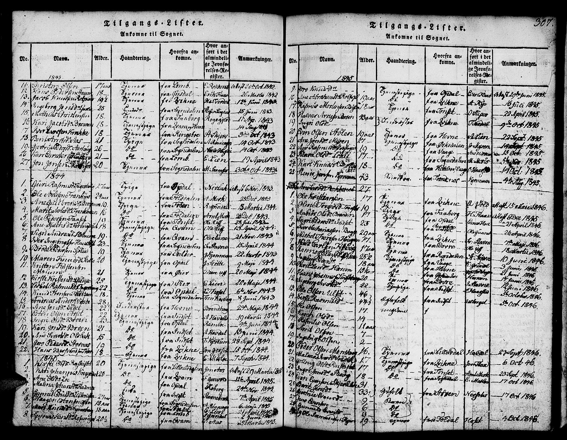 Ministerialprotokoller, klokkerbøker og fødselsregistre - Sør-Trøndelag, SAT/A-1456/674/L0874: Parish register (copy) no. 674C01, 1816-1860, p. 307