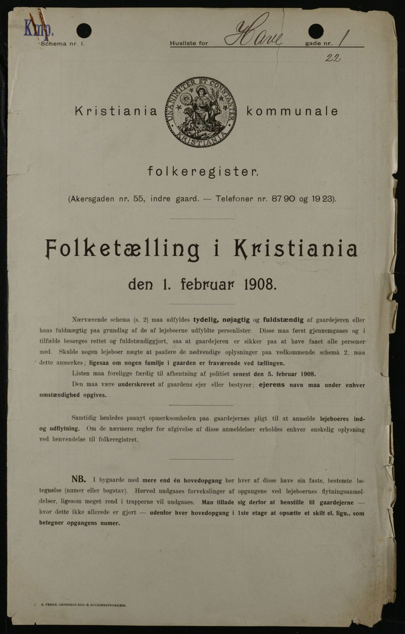 OBA, Municipal Census 1908 for Kristiania, 1908, p. 30110