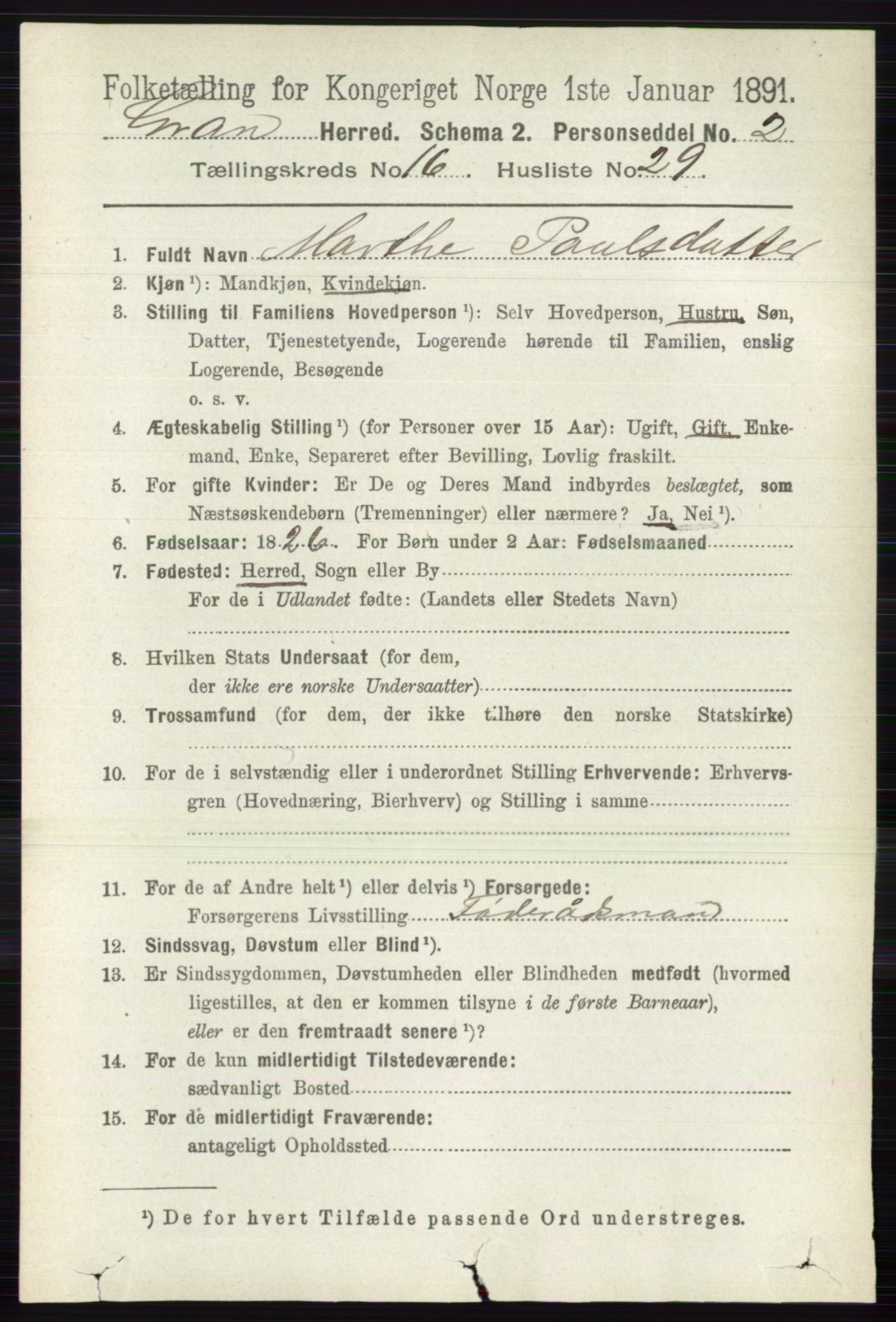 RA, 1891 census for 0534 Gran, 1891, p. 8283