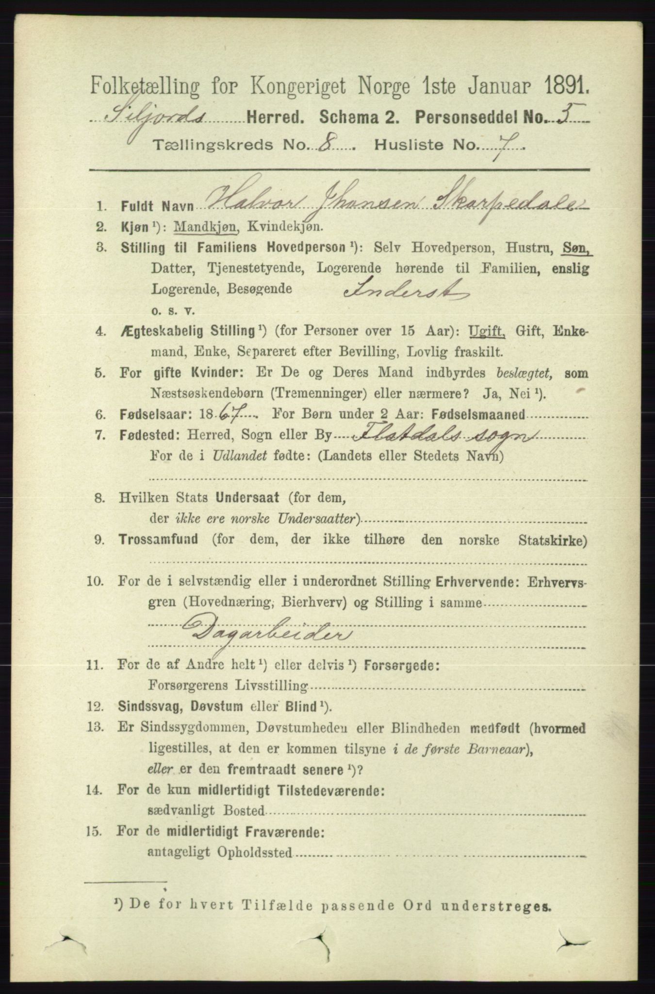 RA, 1891 census for 0828 Seljord, 1891, p. 2912