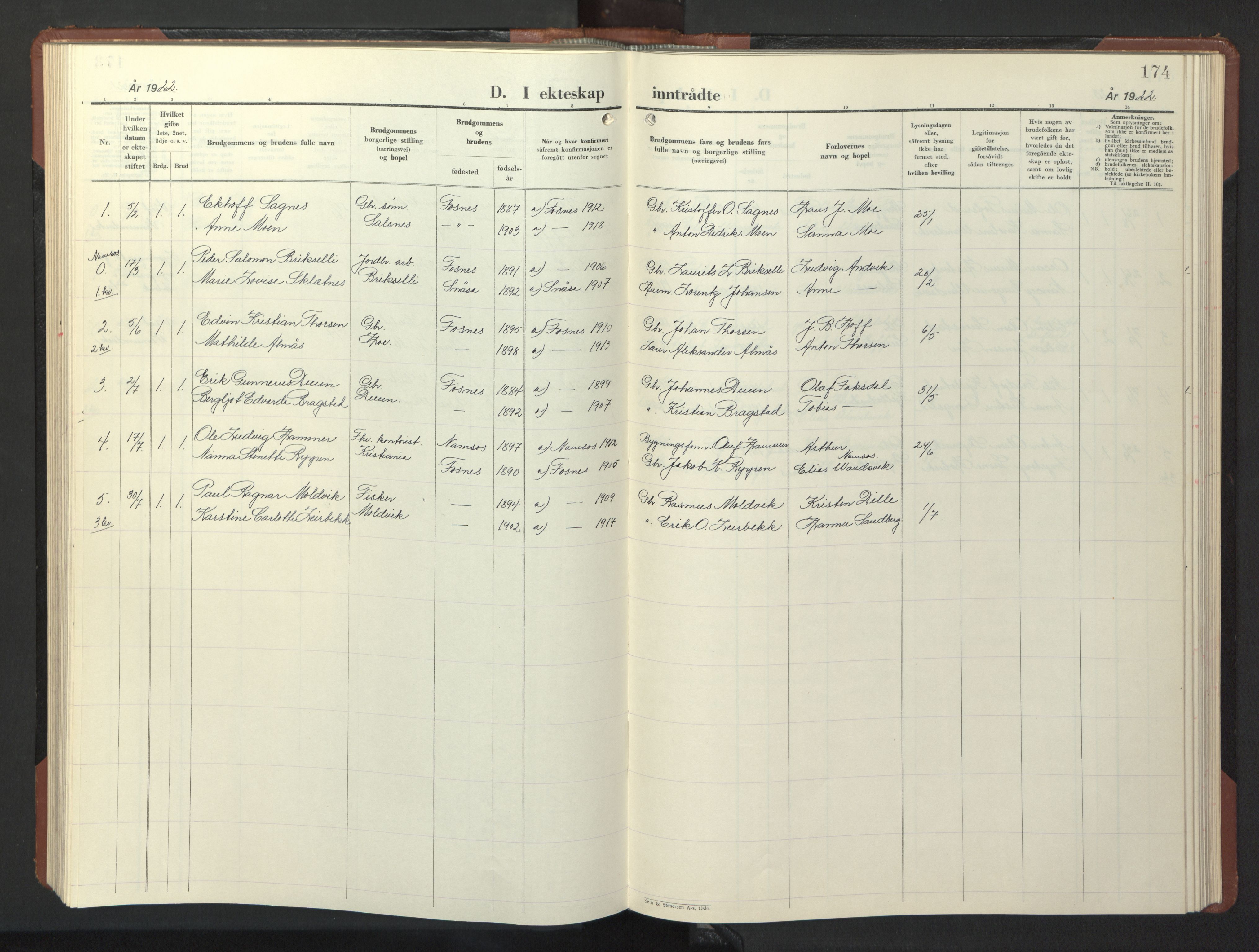 Ministerialprotokoller, klokkerbøker og fødselsregistre - Nord-Trøndelag, SAT/A-1458/773/L0625: Parish register (copy) no. 773C01, 1910-1952, p. 174