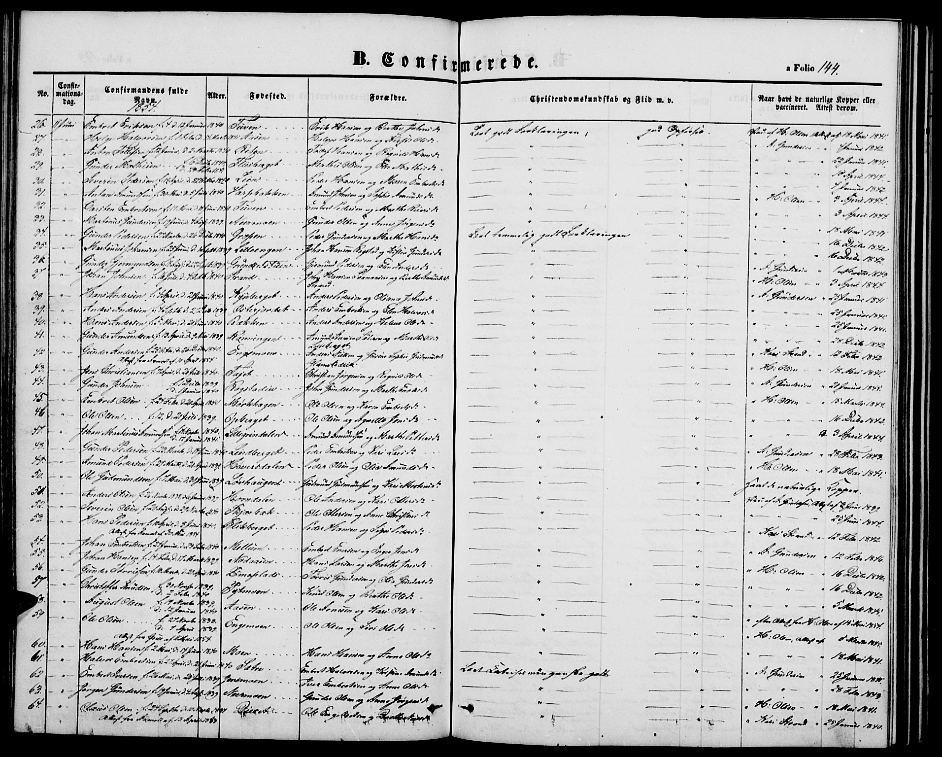 Elverum prestekontor, SAH/PREST-044/H/Ha/Hab/L0002: Parish register (copy) no. 2, 1845-1855, p. 144