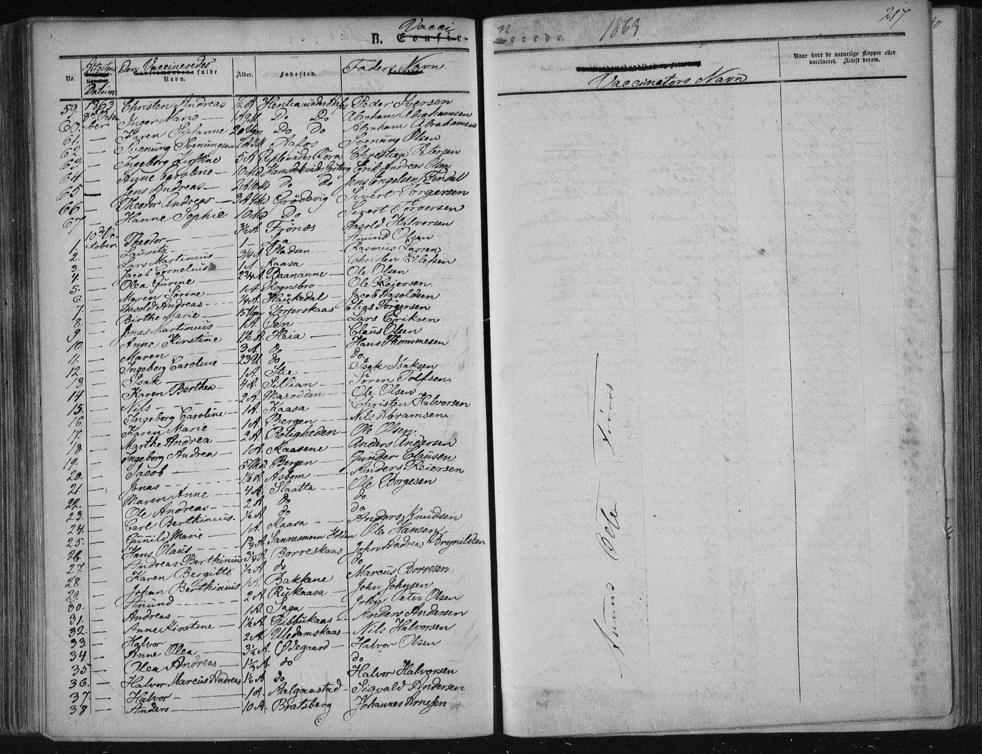 Solum kirkebøker, AV/SAKO-A-306/F/Fa/L0007: Parish register (official) no. I 7, 1856-1864, p. 217