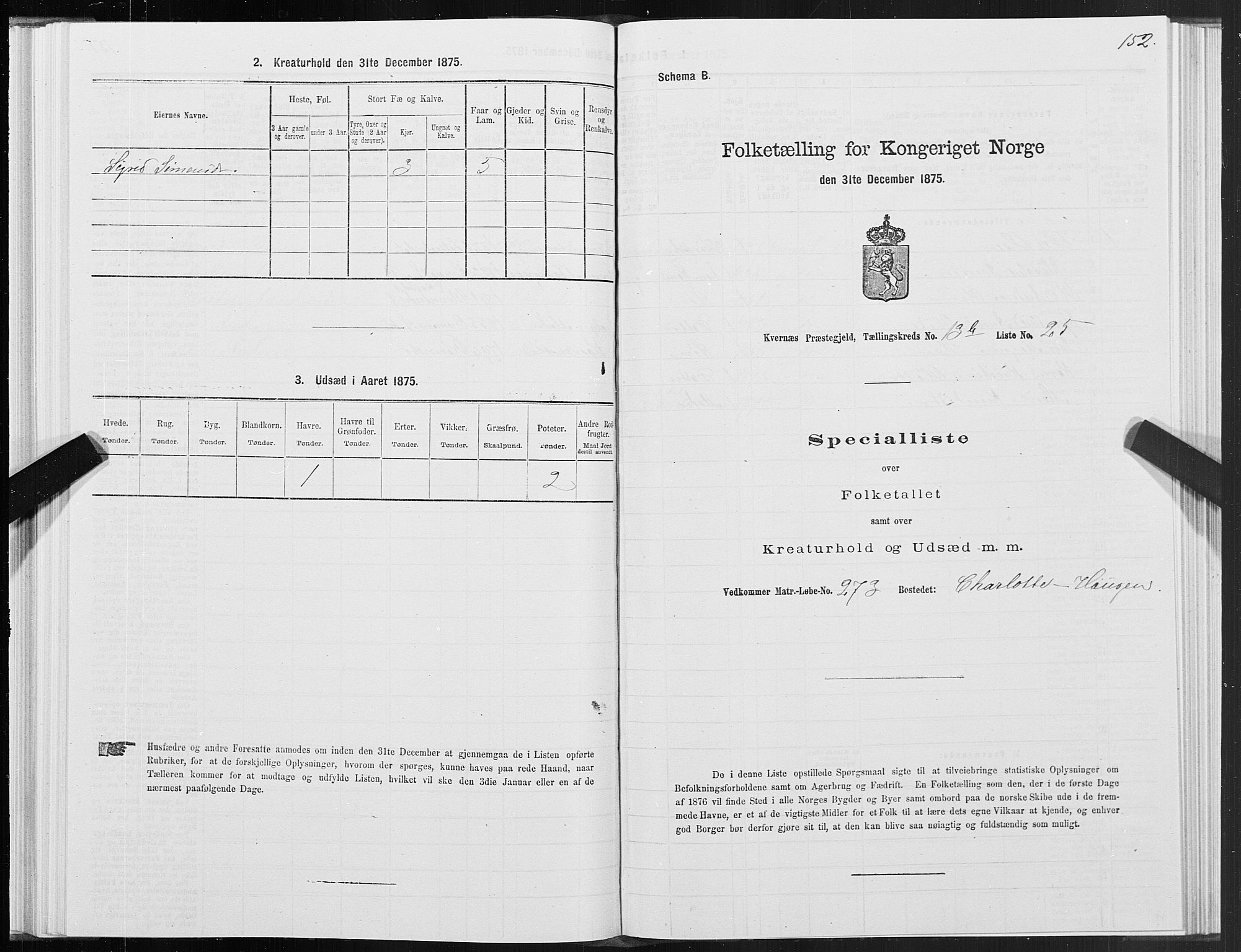 SAT, 1875 census for 1553P Kvernes, 1875, p. 7152