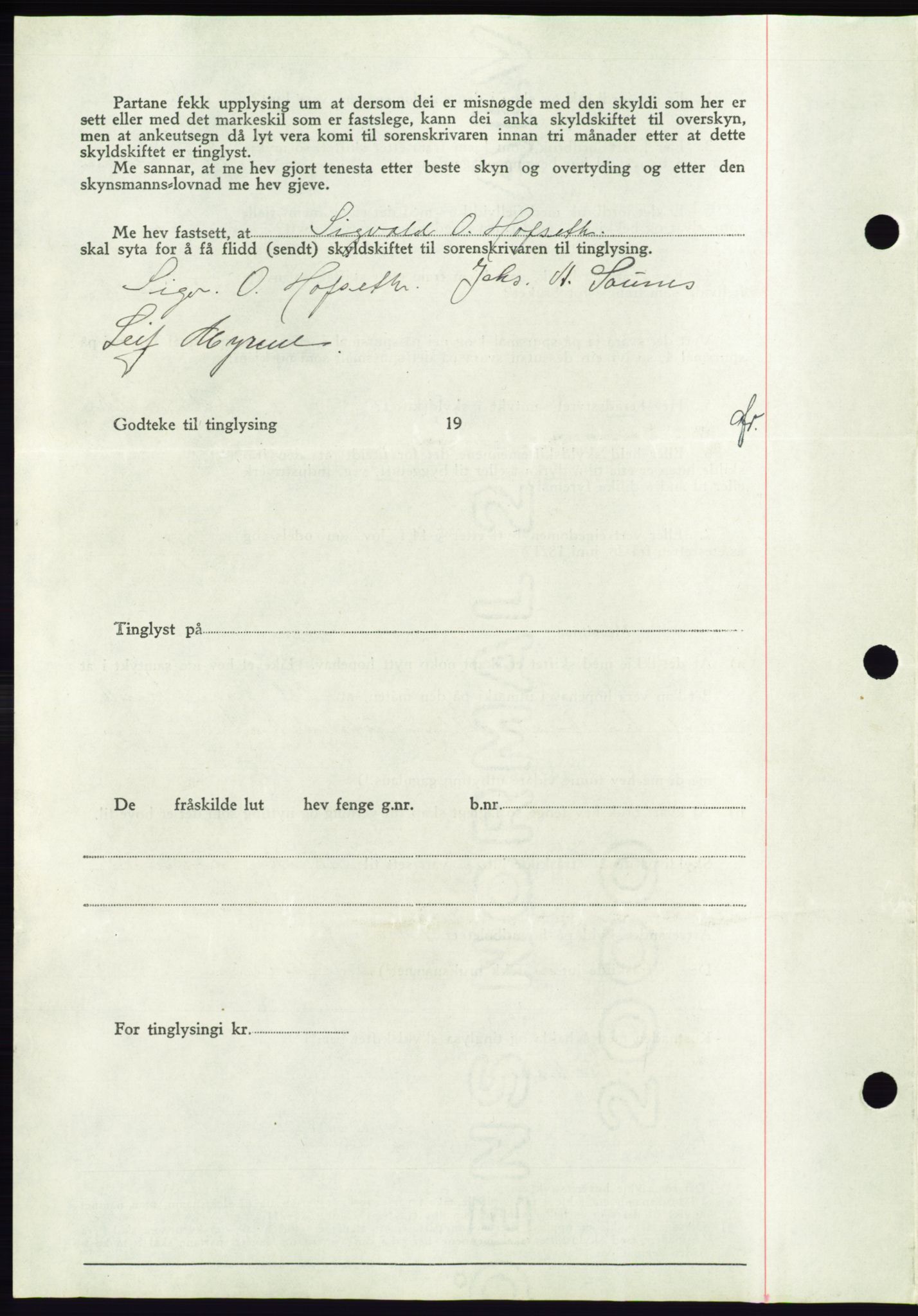 Søre Sunnmøre sorenskriveri, AV/SAT-A-4122/1/2/2C/L0071: Mortgage book no. 65, 1941-1941, Diary no: : 1109/1941