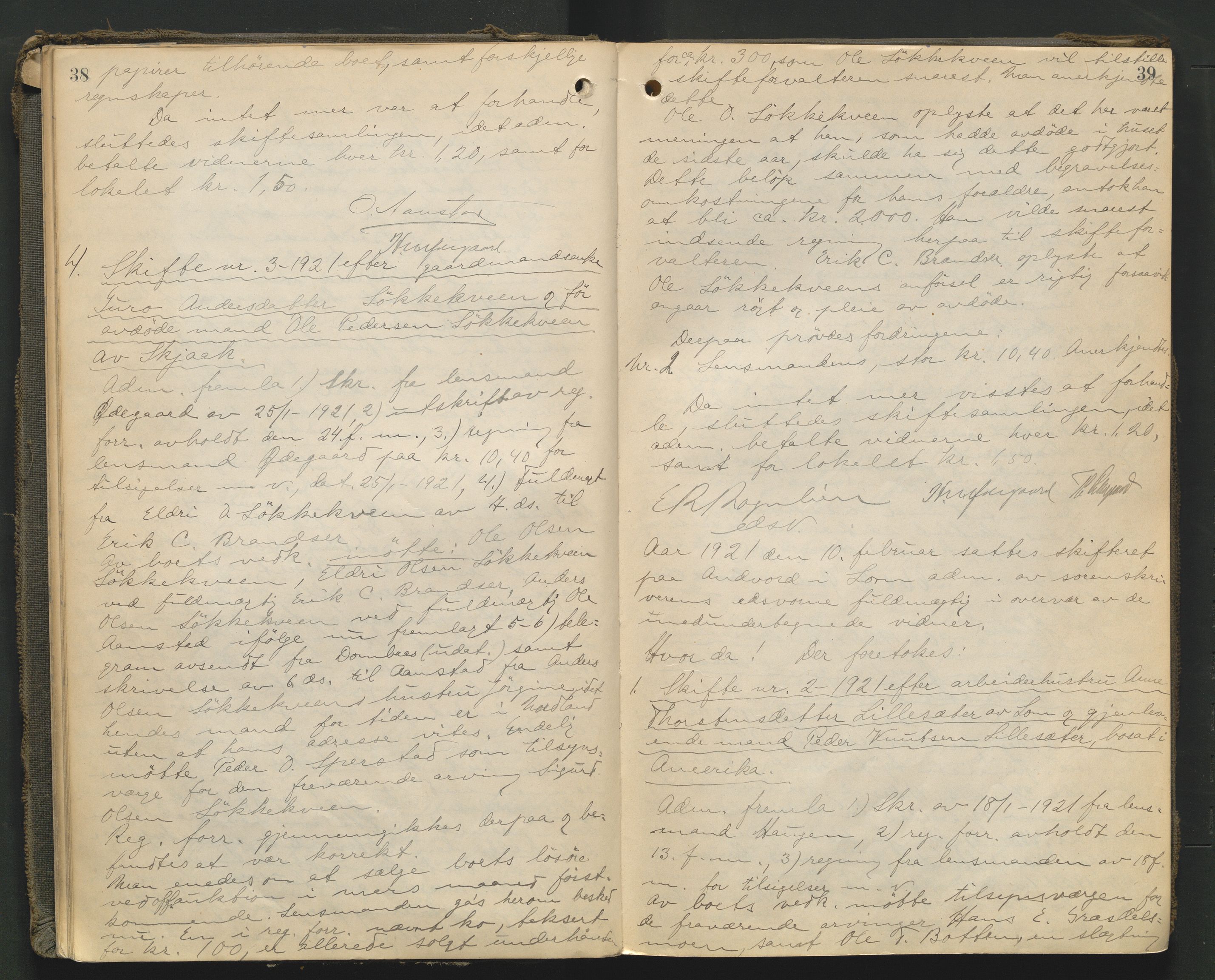 Nord-Gudbrandsdal tingrett, AV/SAH-TING-002/J/Jc/L0007: Skifteforhandlingsprotokoll, 1920-1926, p. 38-39