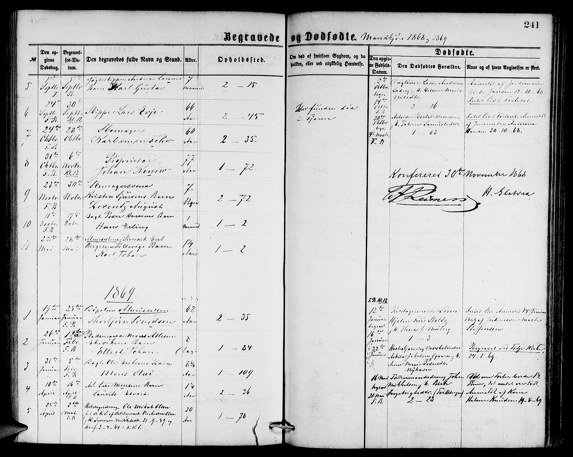 Sandviken Sokneprestembete, SAB/A-77601/H/Hb: Parish register (copy) no. A 1, 1867-1879, p. 241