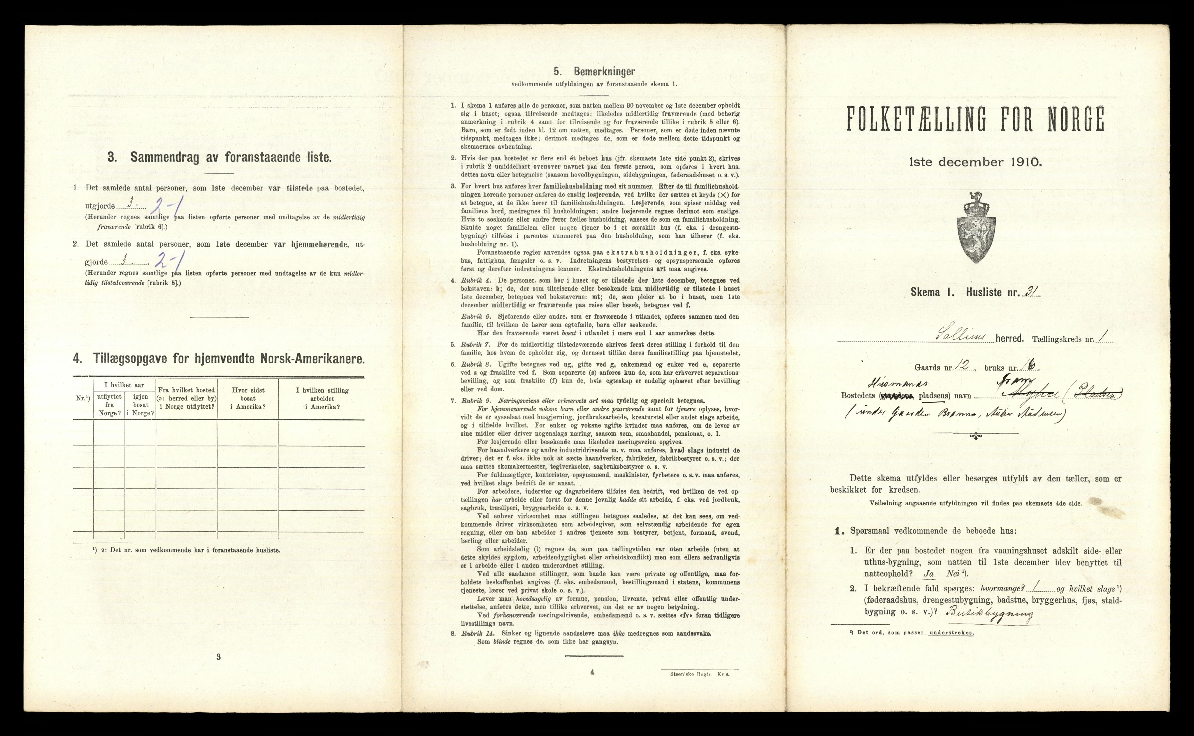 RA, 1910 census for Sollia, 1910, p. 77