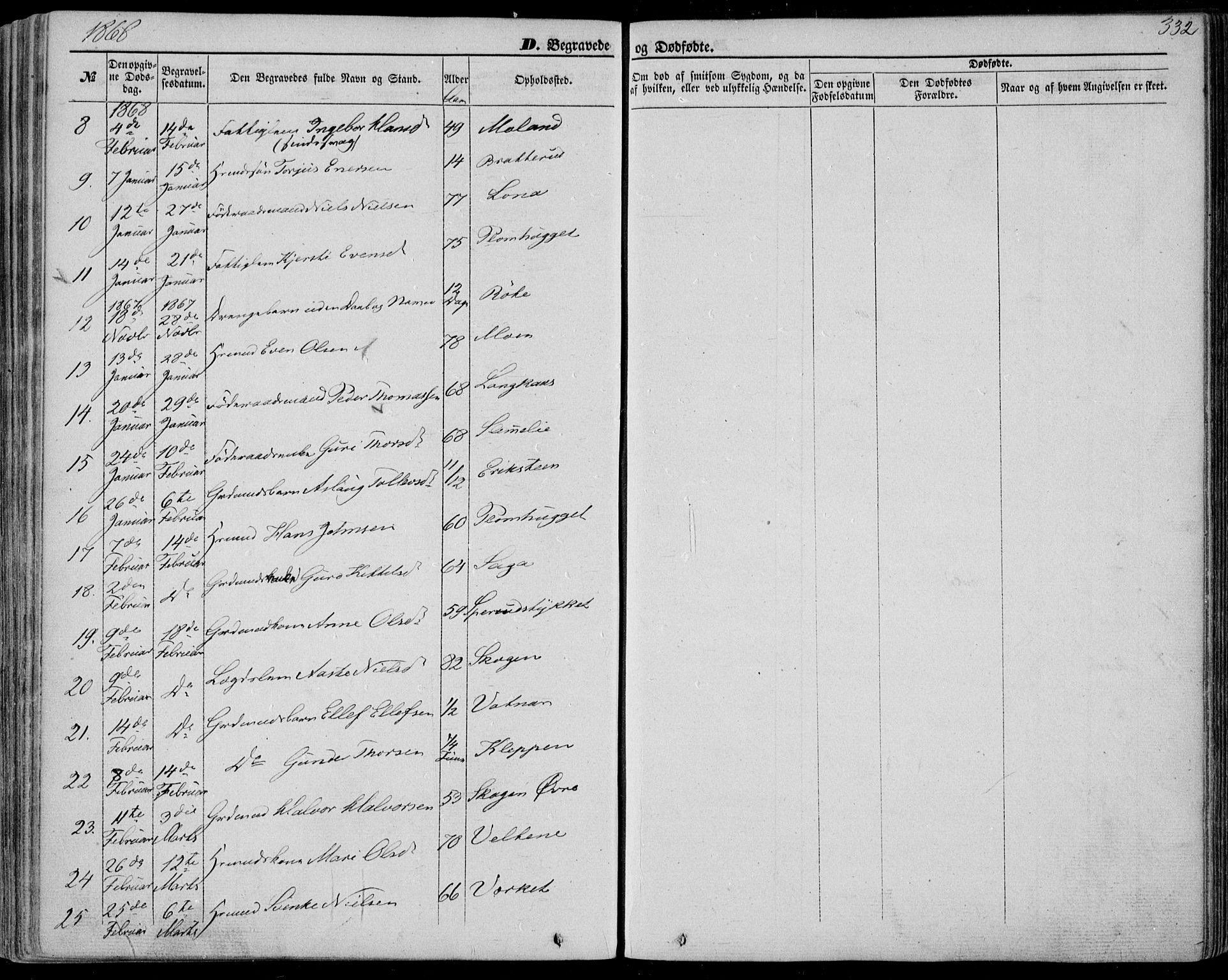 Bø kirkebøker, SAKO/A-257/F/Fa/L0009: Parish register (official) no. 9, 1862-1879, p. 332