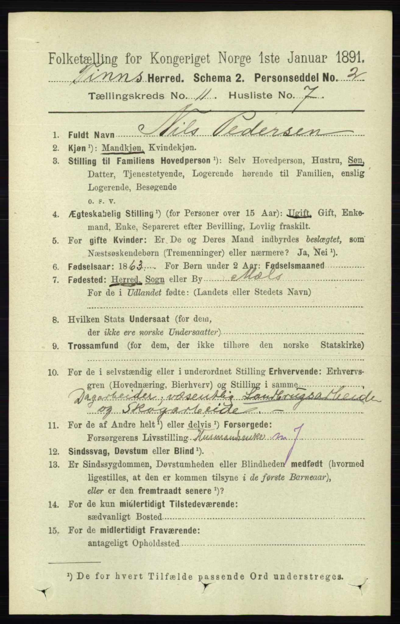 RA, 1891 census for 0826 Tinn, 1891, p. 2160