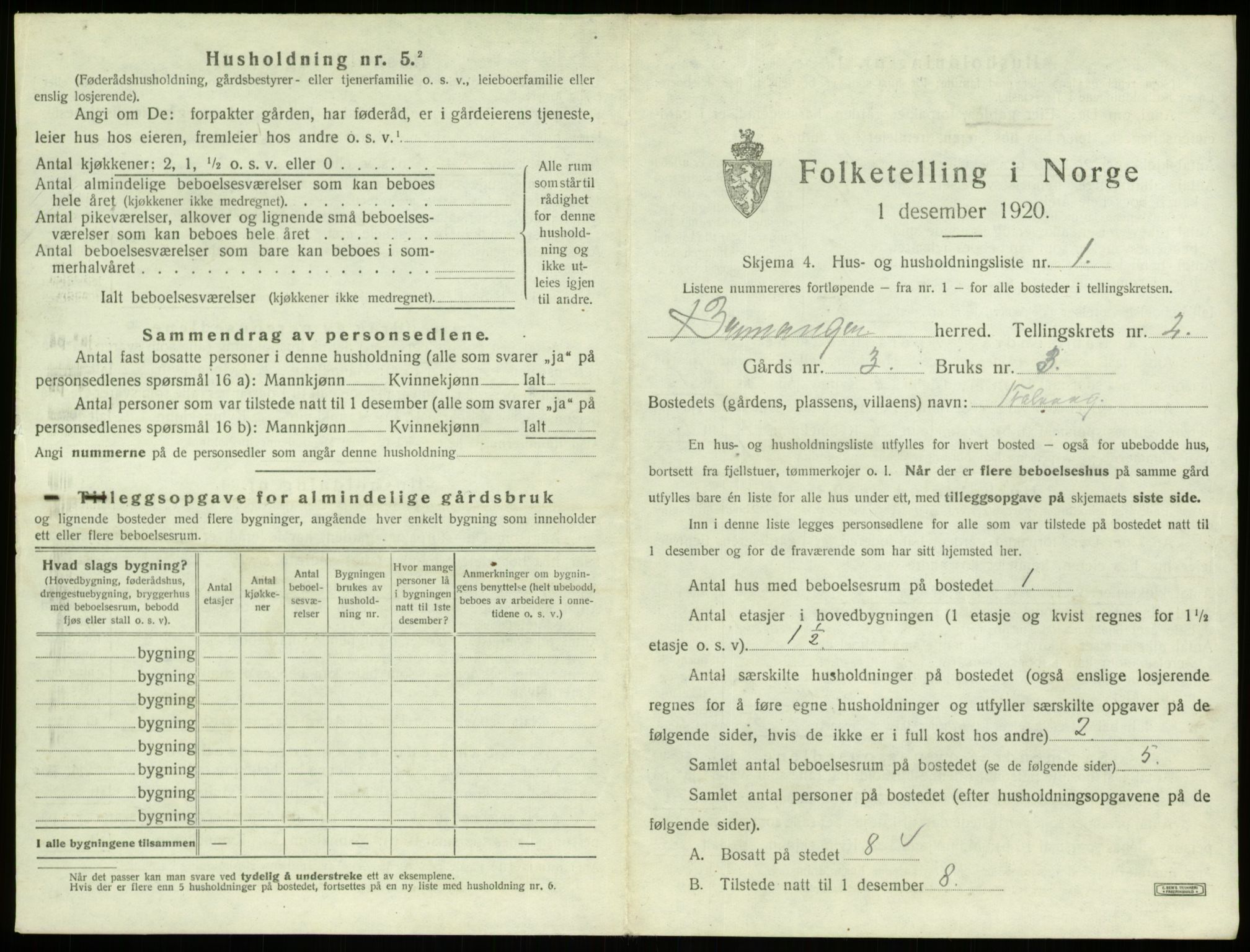 SAB, 1920 census for Bremanger, 1920, p. 174