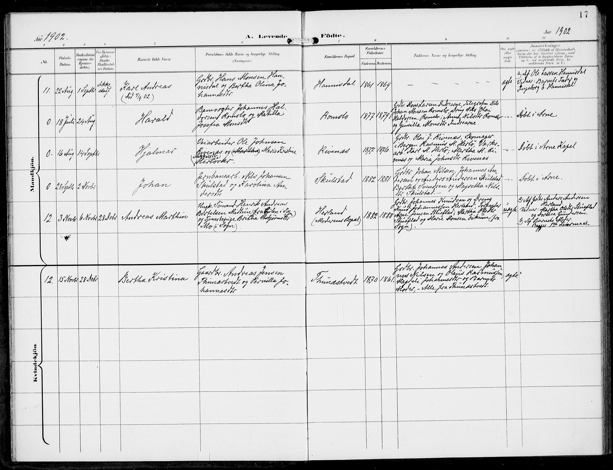 Haus sokneprestembete, SAB/A-75601/H/Haa: Parish register (official) no. B  2, 1899-1912, p. 17