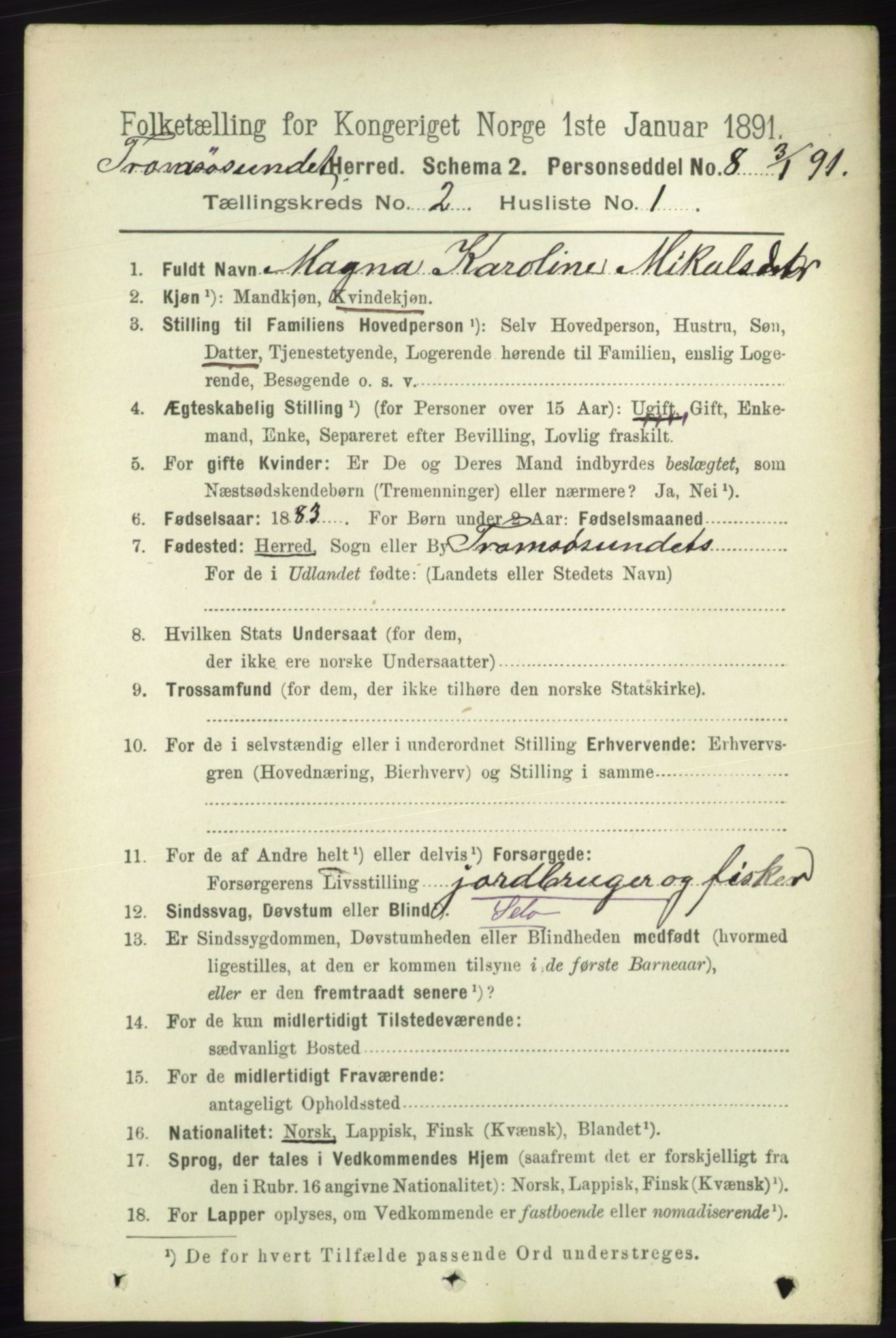 RA, 1891 census for 1934 Tromsøysund, 1891, p. 565