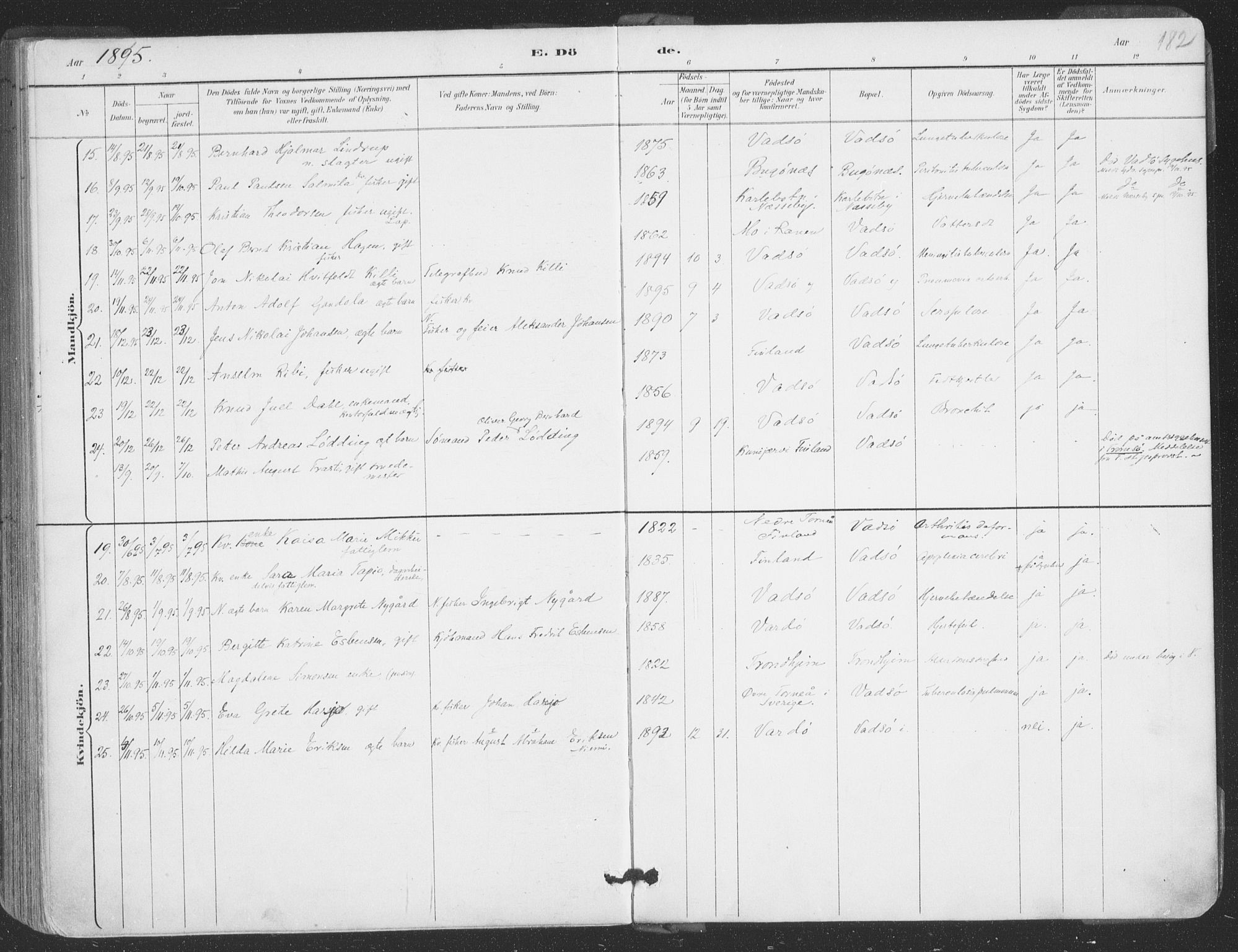 Vadsø sokneprestkontor, SATØ/S-1325/H/Ha/L0006kirke: Parish register (official) no. 6, 1885-1895, p. 182