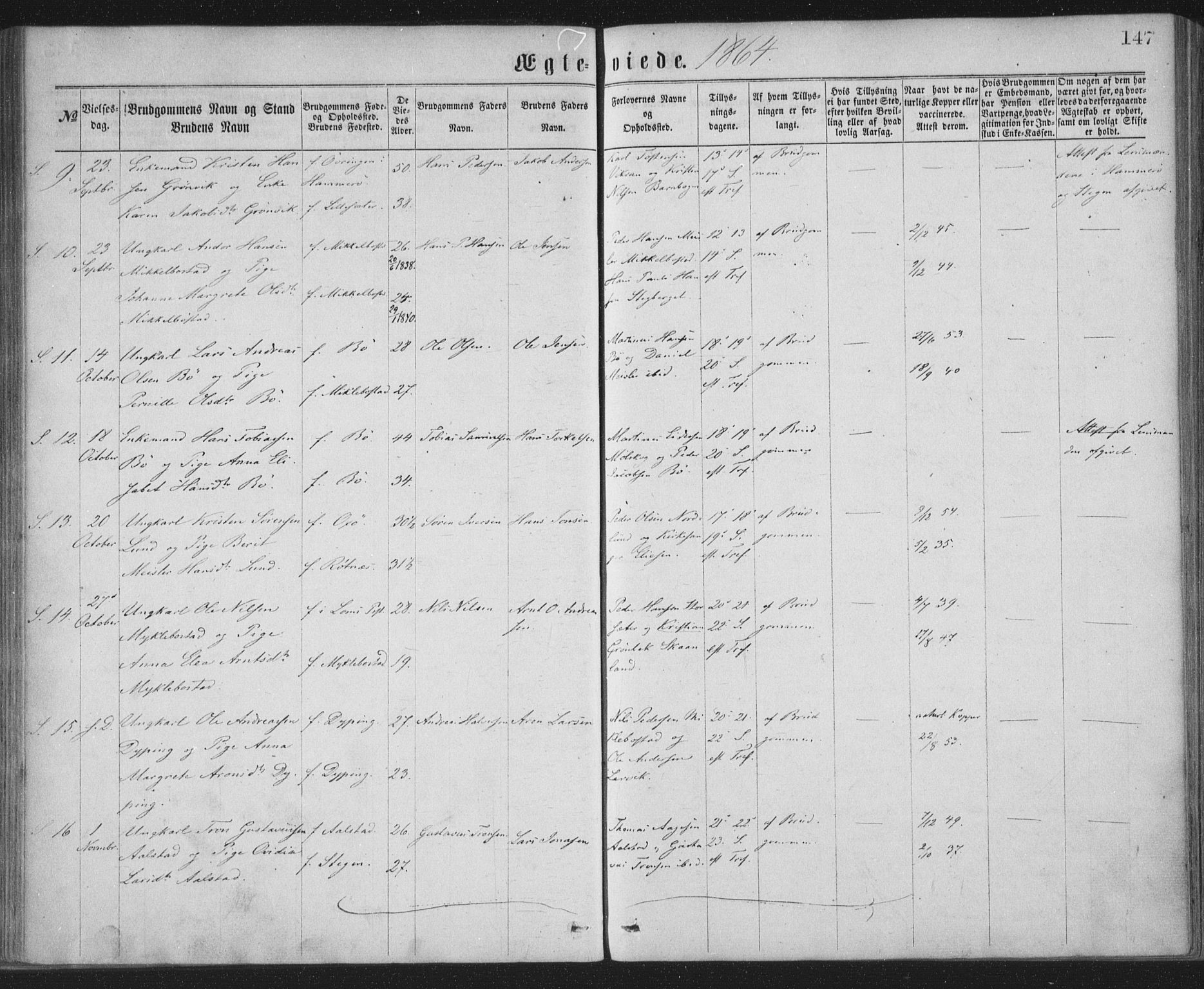 Ministerialprotokoller, klokkerbøker og fødselsregistre - Nordland, AV/SAT-A-1459/855/L0801: Parish register (official) no. 855A09, 1864-1874, p. 147