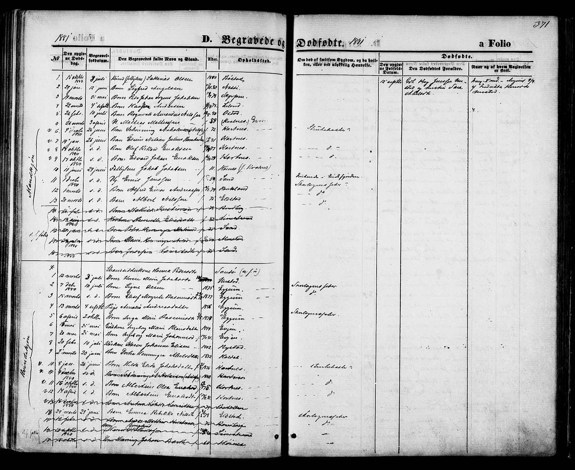 Ministerialprotokoller, klokkerbøker og fødselsregistre - Nordland, SAT/A-1459/880/L1132: Parish register (official) no. 880A06, 1869-1887, p. 371