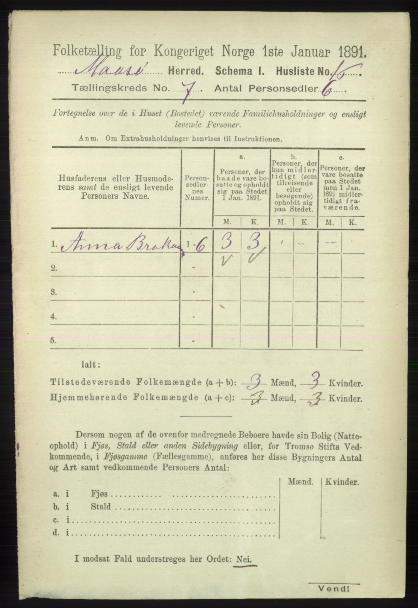 RA, 1891 census for 2018 Måsøy, 1891, p. 1400