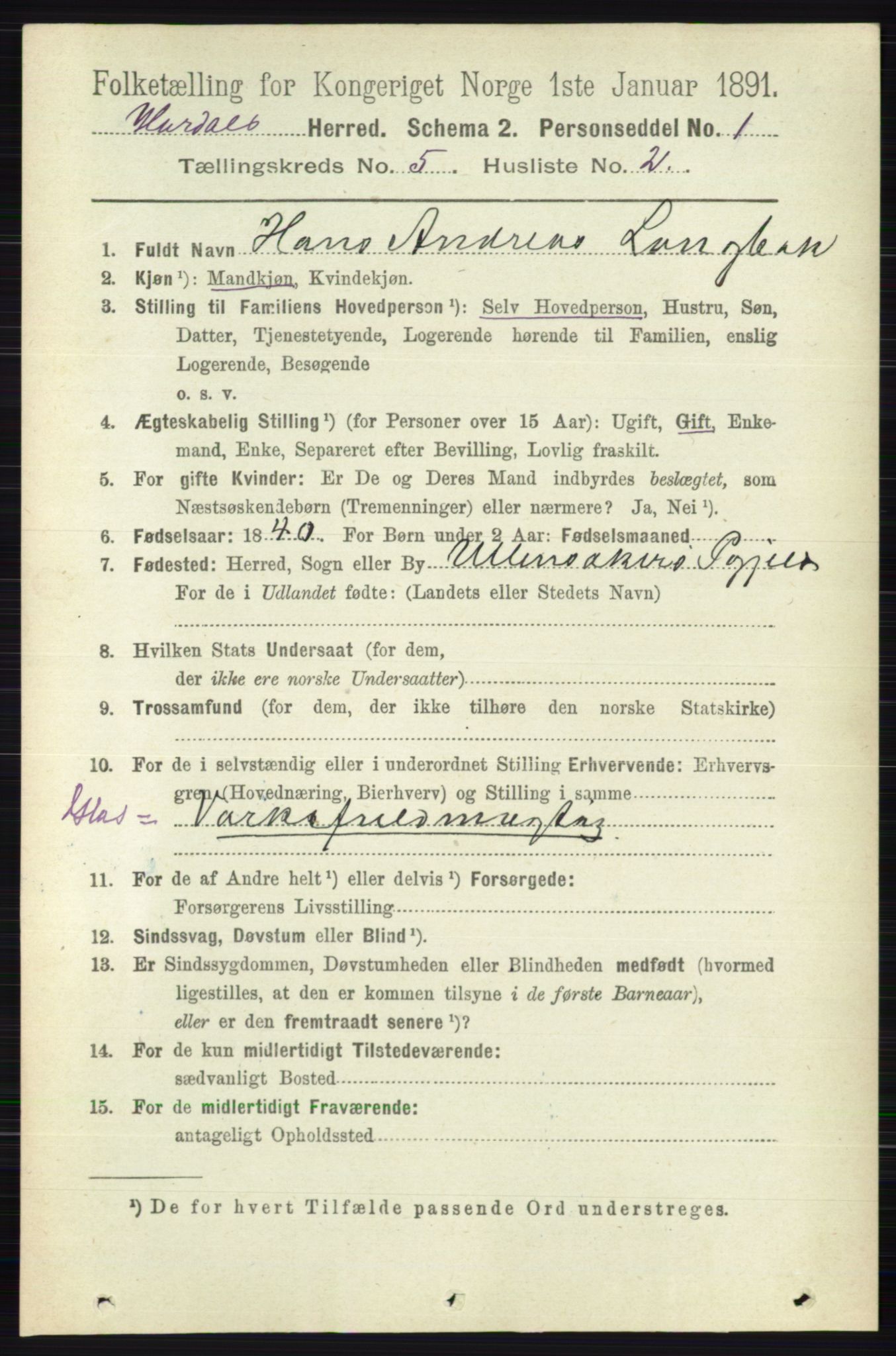 RA, 1891 census for 0239 Hurdal, 1891, p. 2023