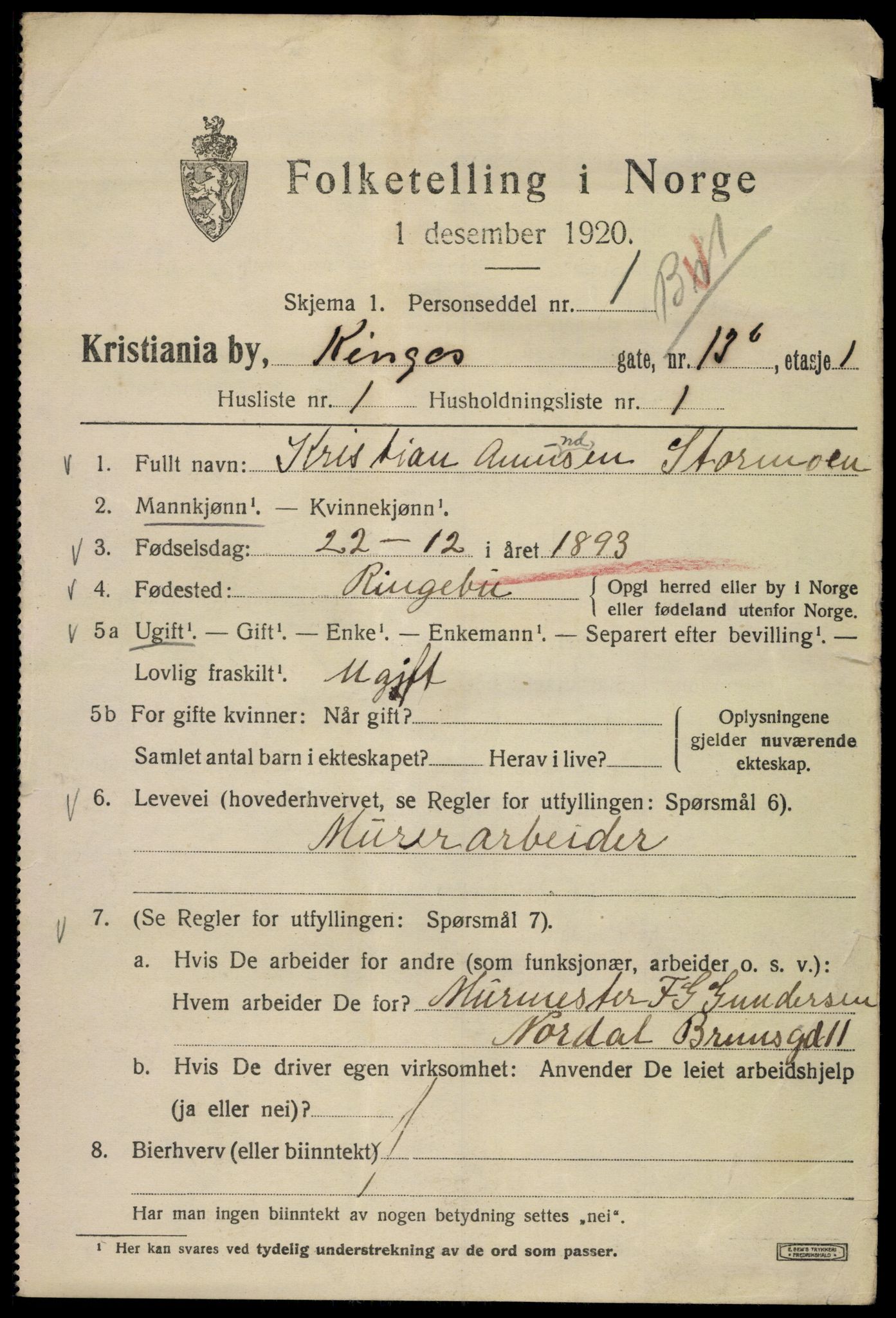 SAO, 1920 census for Kristiania, 1920, p. 333363