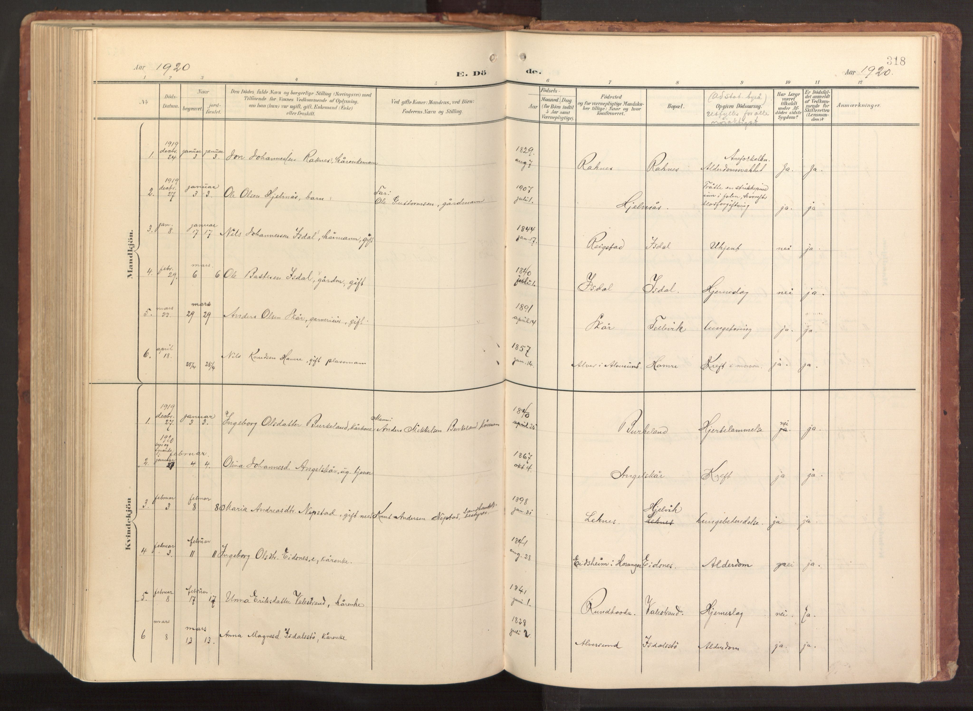 Hamre sokneprestembete, AV/SAB-A-75501/H/Ha/Haa/Haab/L0002: Parish register (official) no. B 2, 1905-1924, p. 318