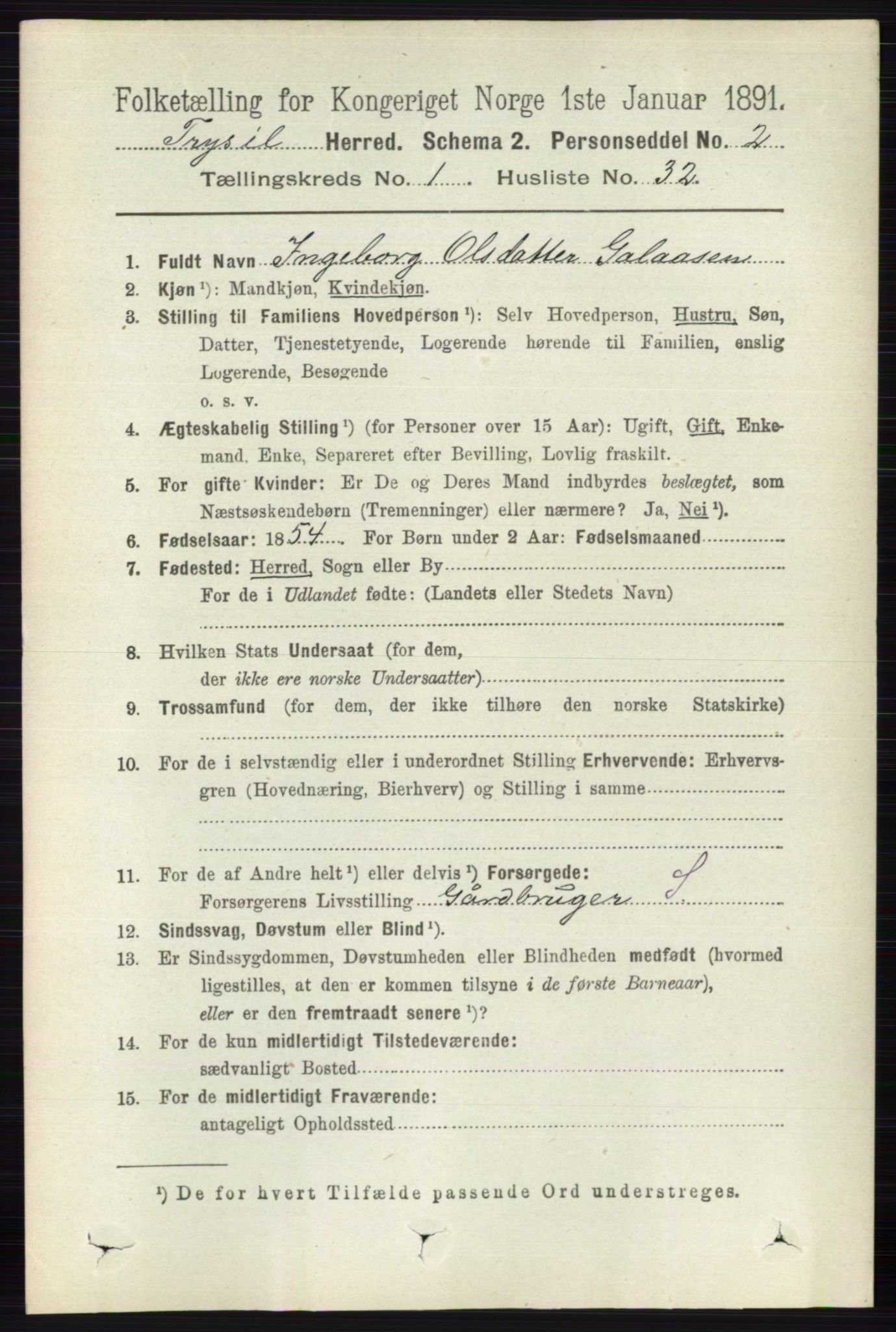 RA, 1891 census for 0428 Trysil, 1891, p. 338