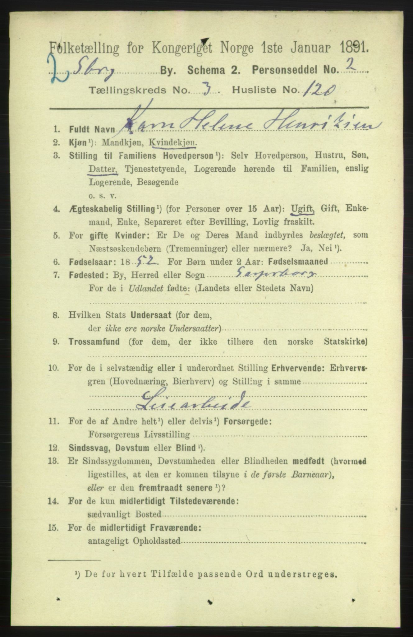 RA, 1891 census for 0102 Sarpsborg, 1891, p. 3674