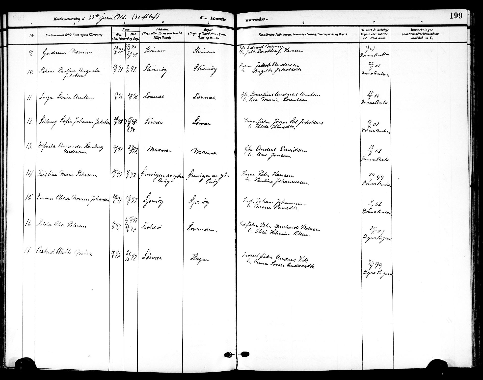 Ministerialprotokoller, klokkerbøker og fødselsregistre - Nordland, AV/SAT-A-1459/839/L0569: Parish register (official) no. 839A06, 1903-1922, p. 199