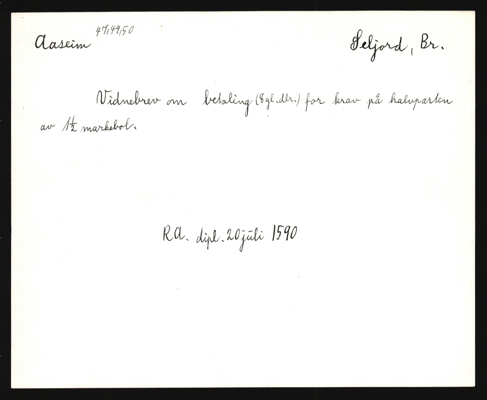 Riksarkivets diplomsamling, AV/RA-EA-5965/F35/F35e/L0021: Registreringssedler Telemark 2, 1400-1700, p. 615