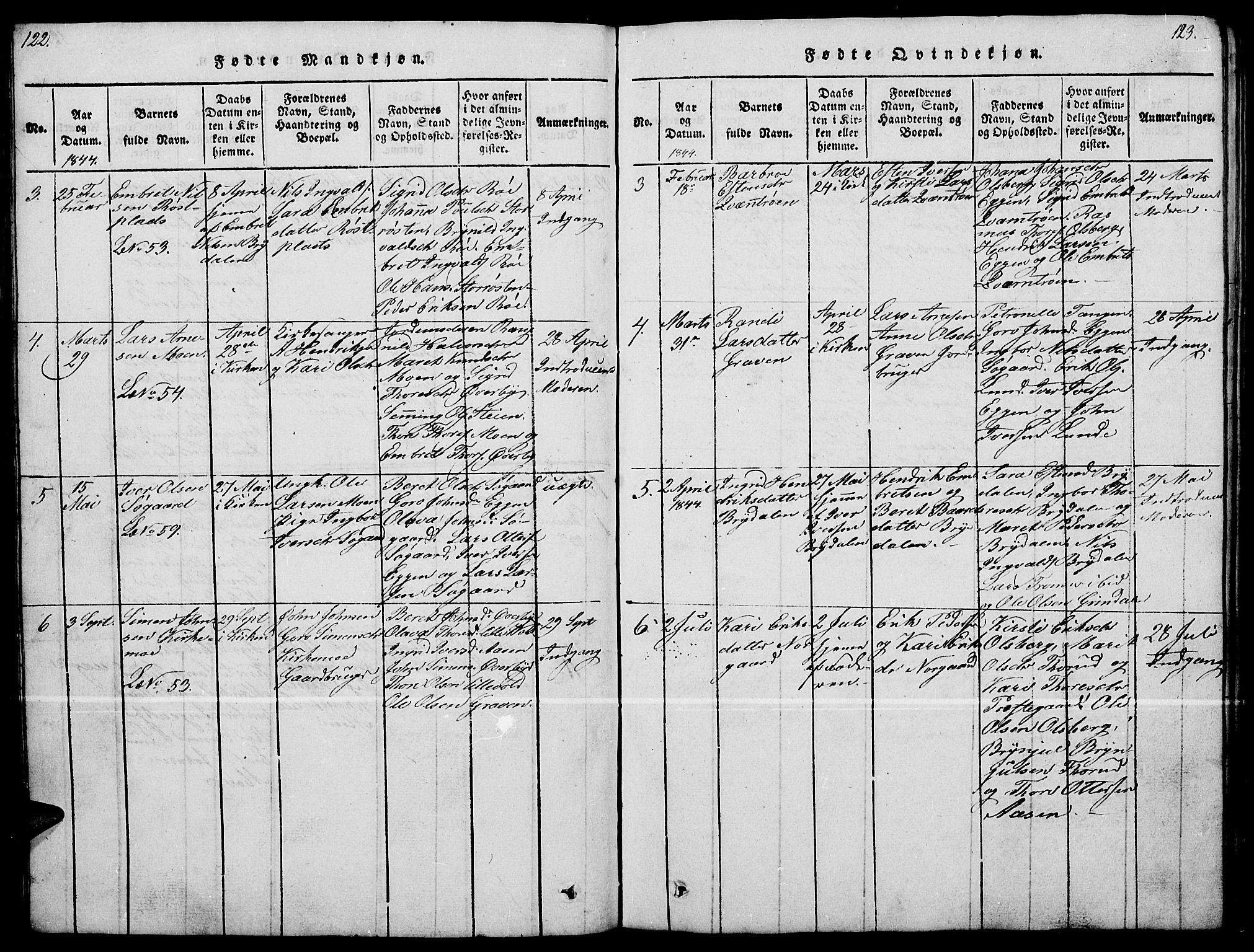 Tynset prestekontor, SAH/PREST-058/H/Ha/Hab/L0004: Parish register (copy) no. 4, 1814-1879, p. 122-123