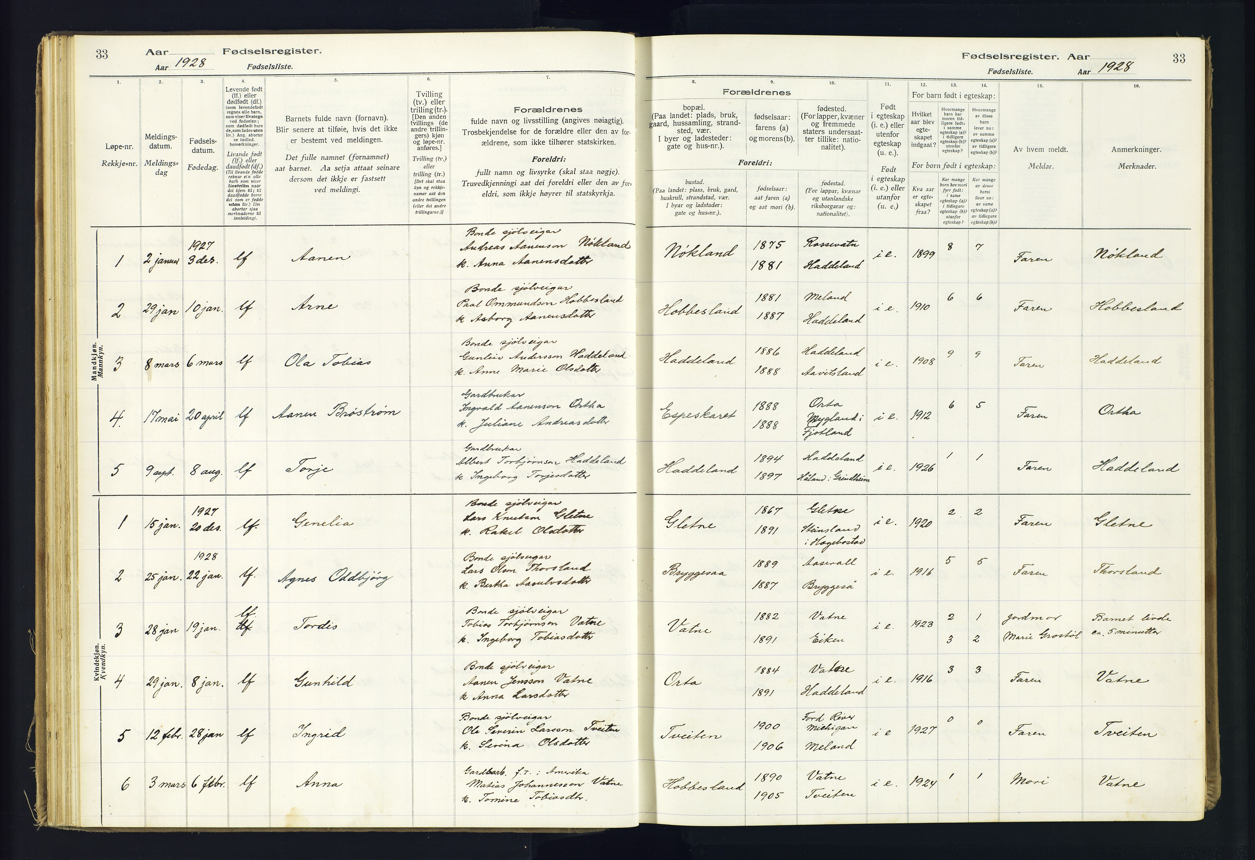 Hægebostad sokneprestkontor, AV/SAK-1111-0024/J/Ja/L0002: Birth register no. II.6.8, 1916-1982, p. 33