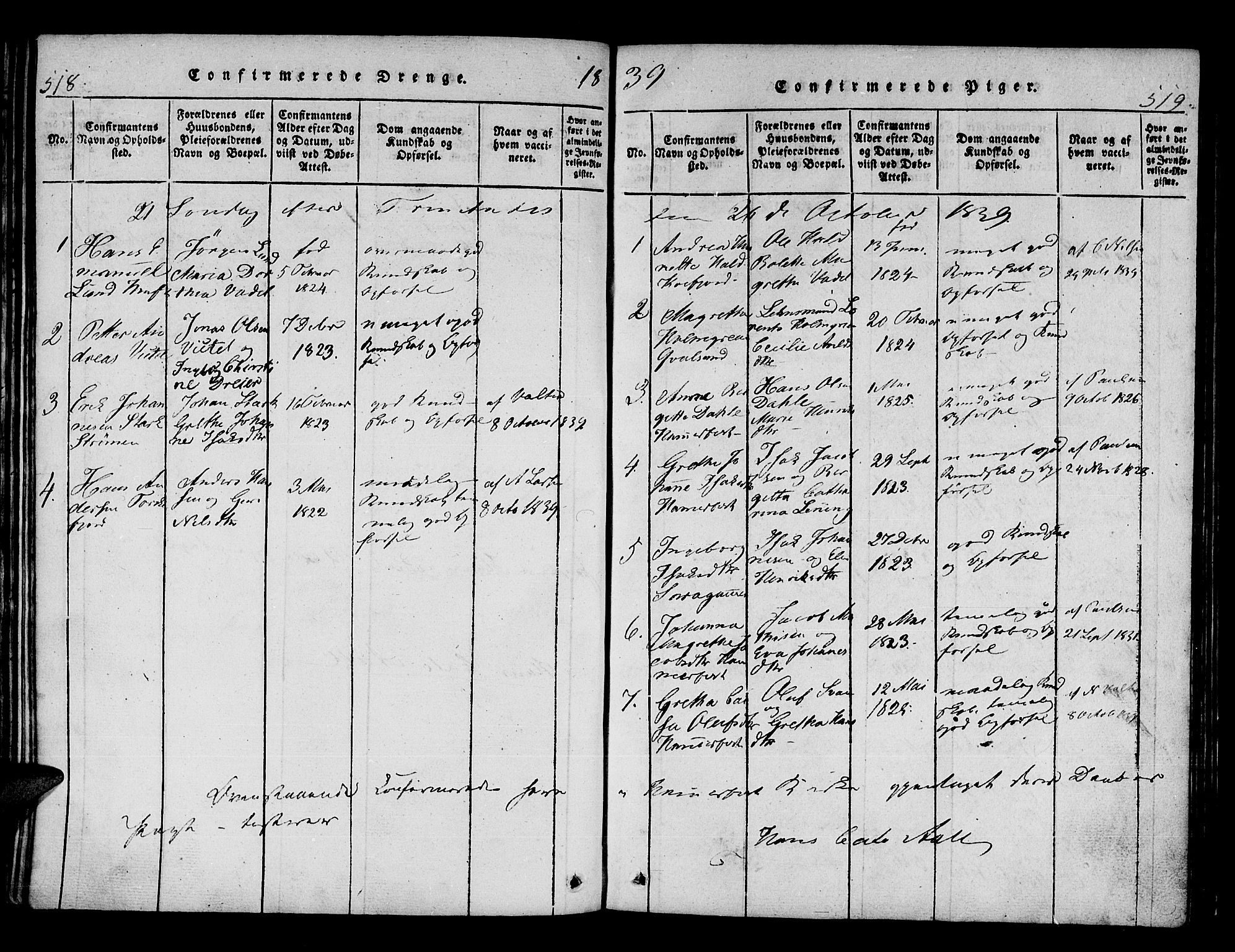 Hammerfest sokneprestkontor, AV/SATØ-S-1347/H/Ha/L0003.kirke: Parish register (official) no. 3, 1821-1842, p. 518-519