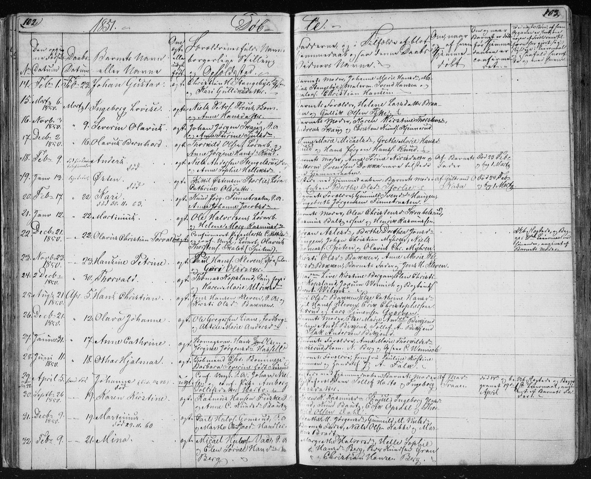 Kongsberg kirkebøker, SAKO/A-22/F/Fa/L0009: Parish register (official) no. I 9, 1839-1858, p. 102-103