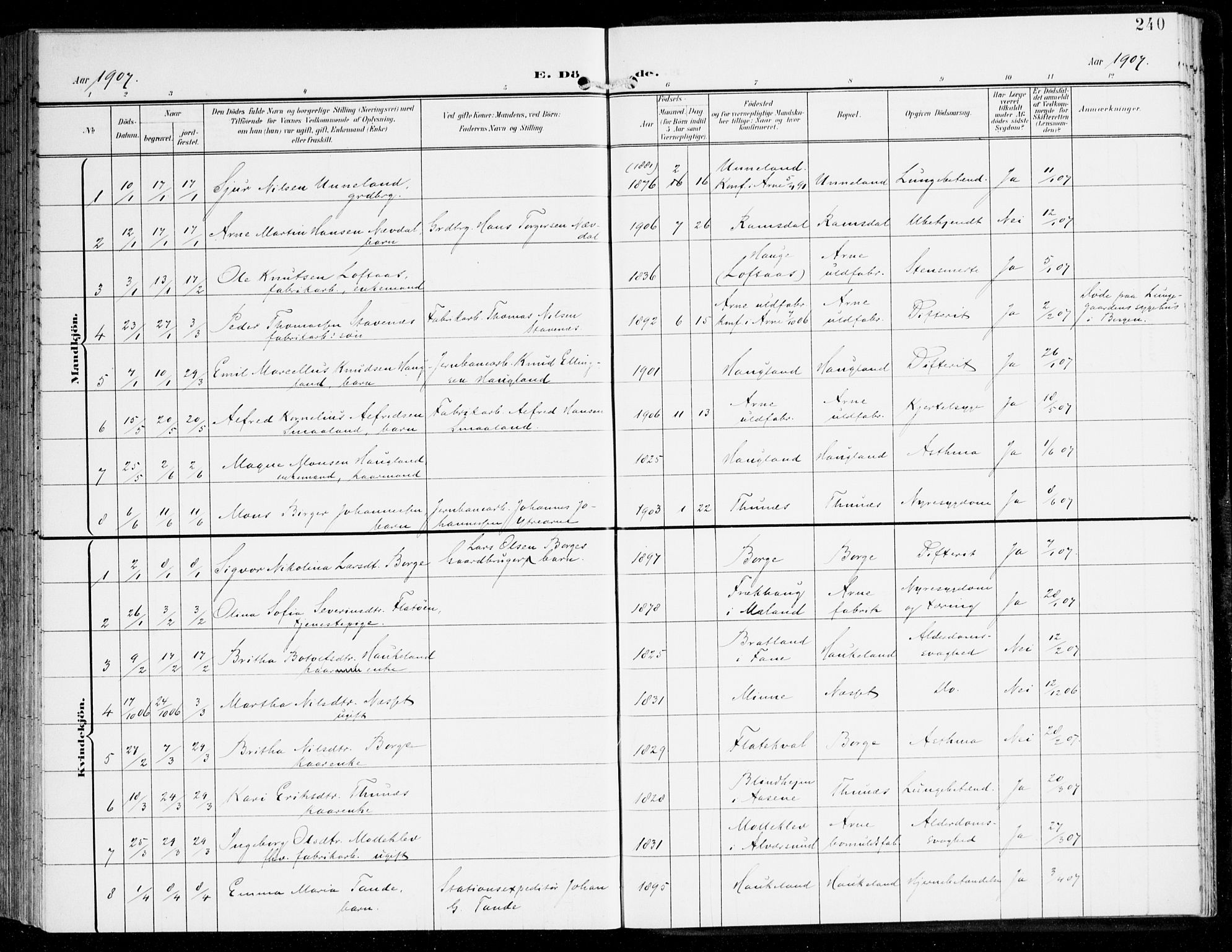 Haus sokneprestembete, SAB/A-75601/H/Haa: Parish register (official) no. D 2, 1899-1912, p. 240