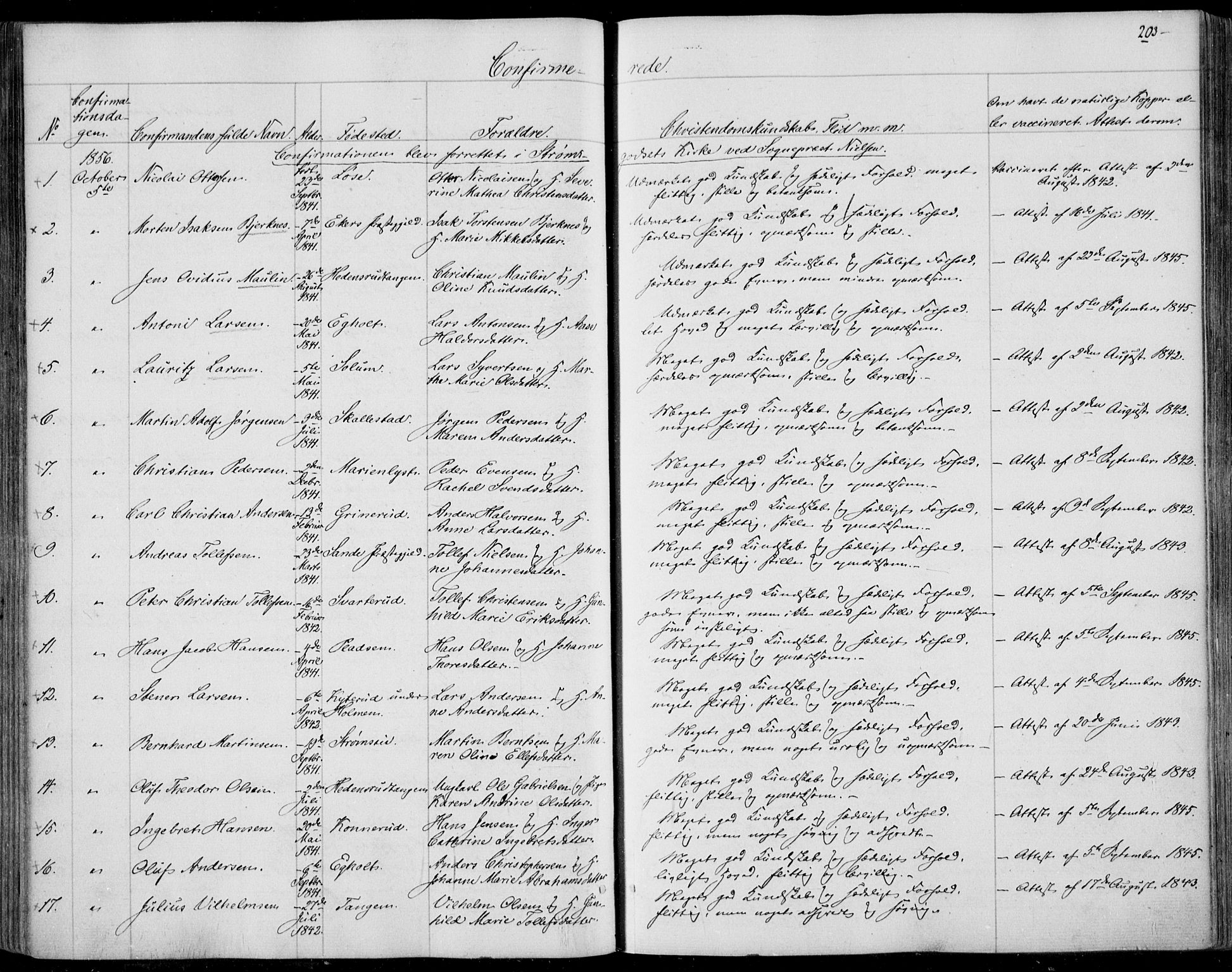 Skoger kirkebøker, SAKO/A-59/F/Fa/L0003: Parish register (official) no. I 3, 1842-1861, p. 203