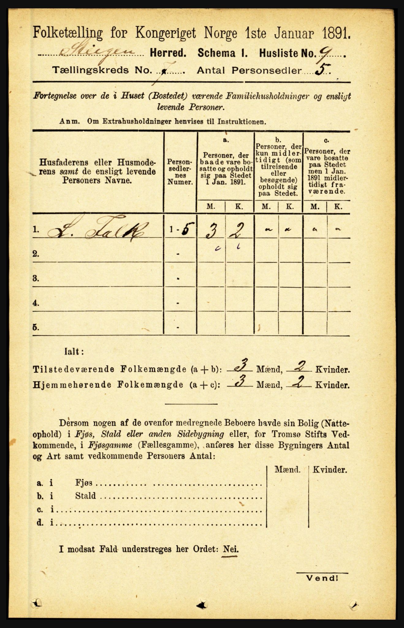 RA, 1891 census for 1848 Steigen, 1891, p. 2228