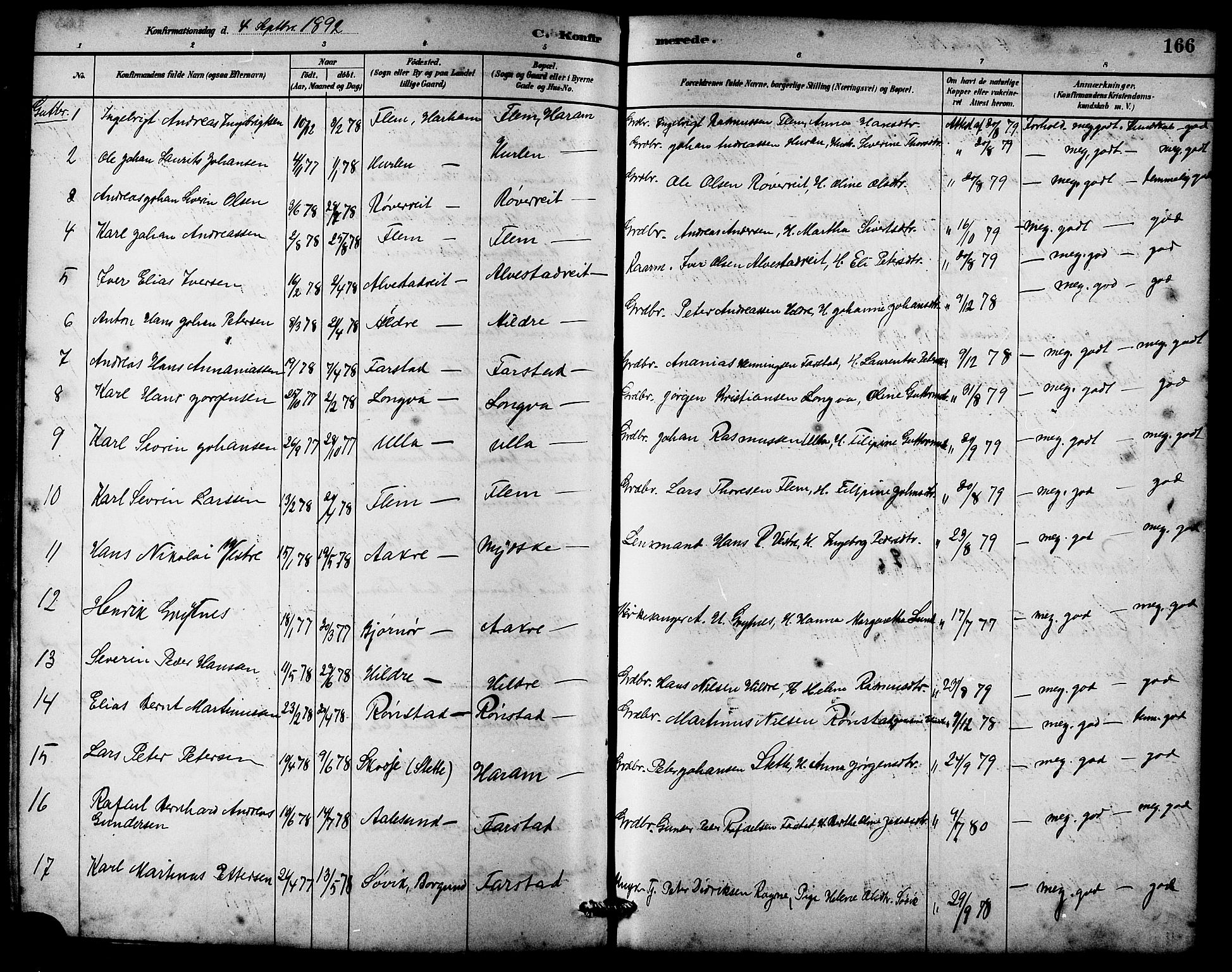 Ministerialprotokoller, klokkerbøker og fødselsregistre - Møre og Romsdal, AV/SAT-A-1454/536/L0510: Parish register (copy) no. 536C05, 1881-1898, p. 166